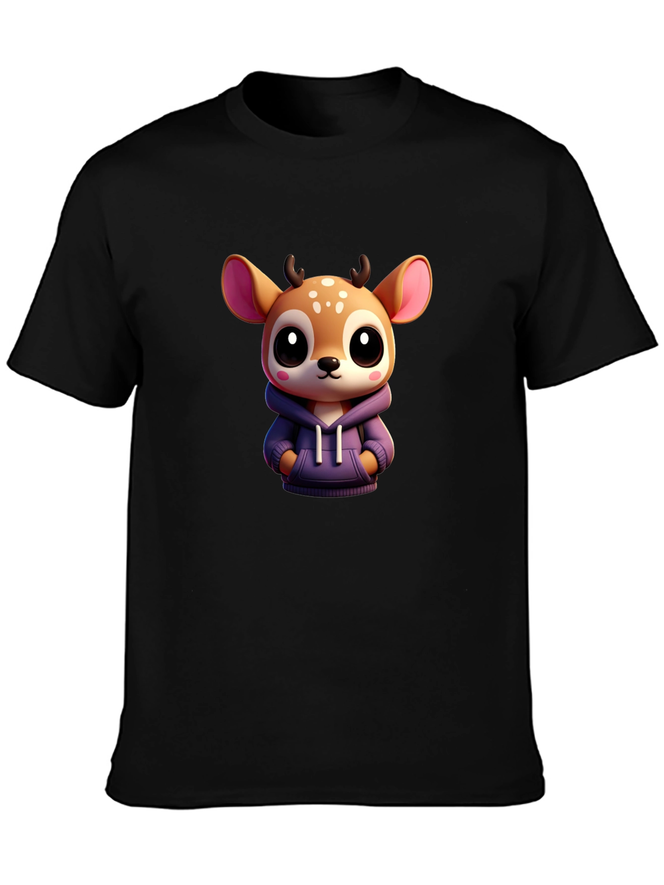 Cute Deer Graphic Tee - Soft Black Cotton