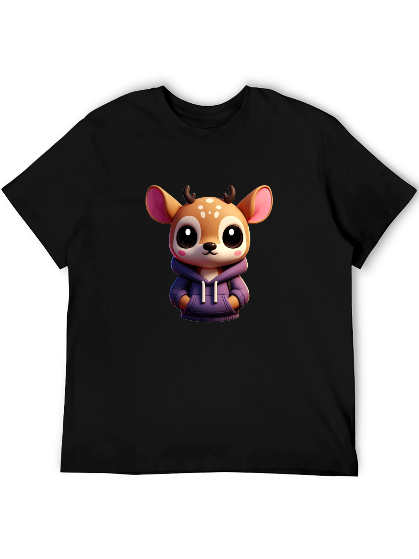 Cute Deer Graphic Tee - Soft Black Cotton