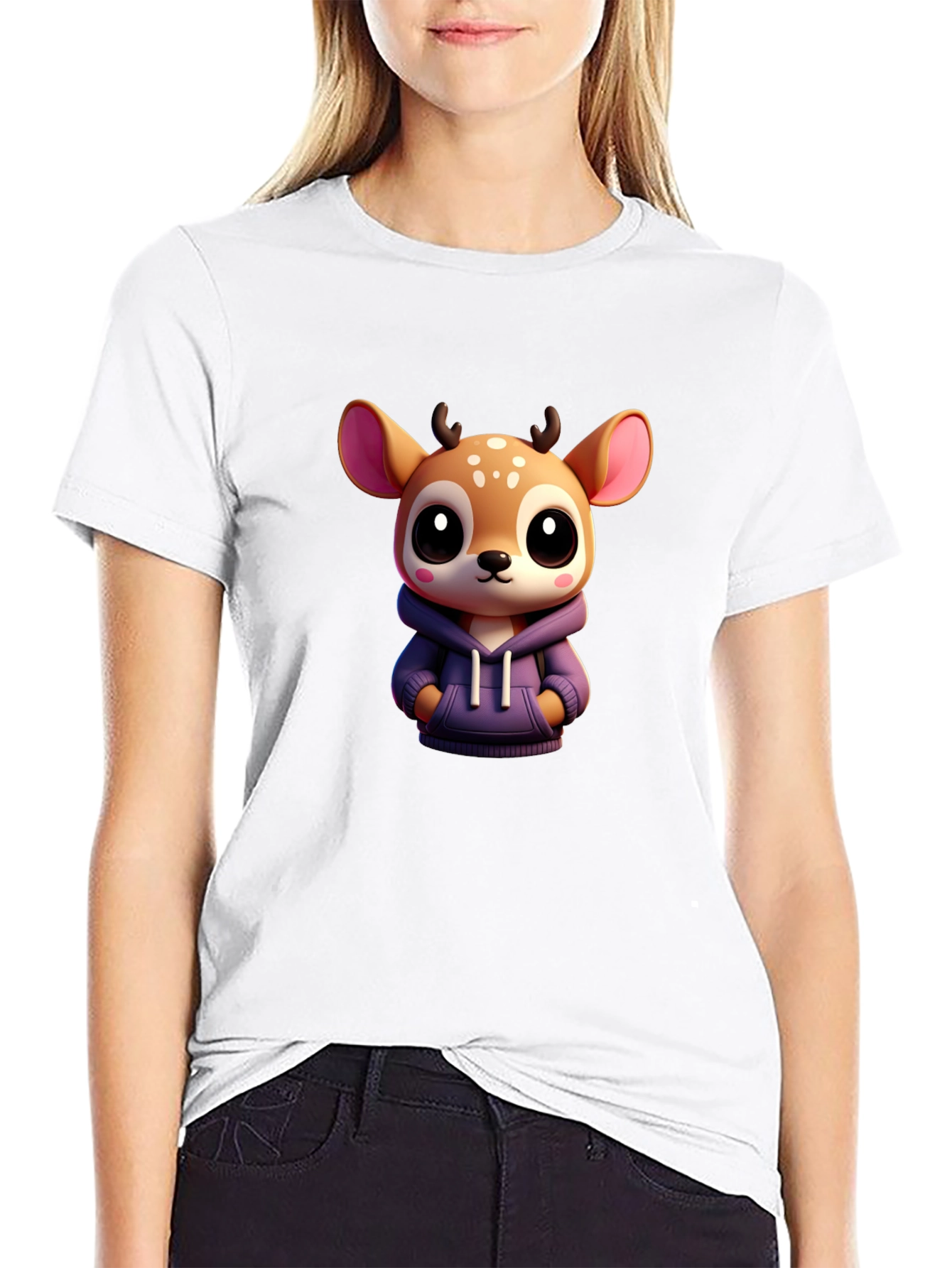 Cute Deer Graphic Tee - Soft Black Cotton