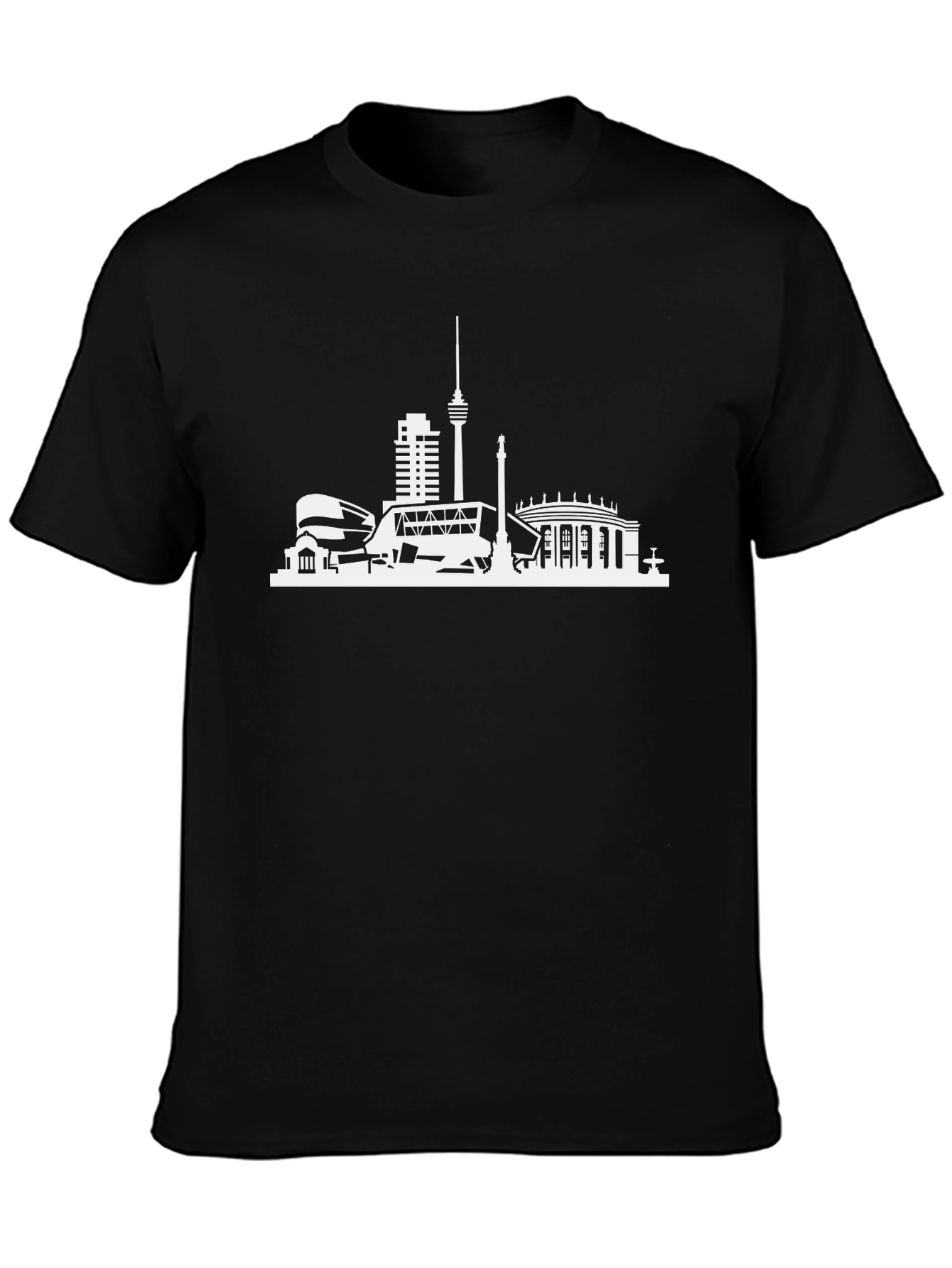 Stuttgart Skyline Graphic Tee - Black Cotton T-Shirt