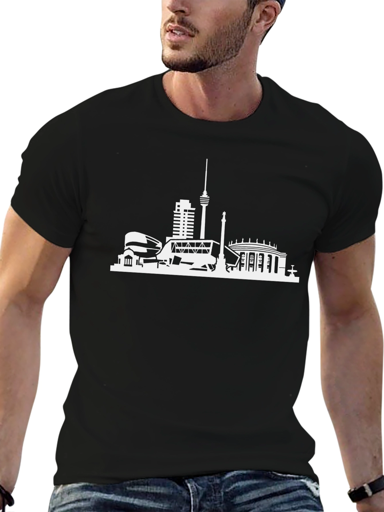 Stuttgart Skyline Graphic Tee - Black Cotton T-Shirt