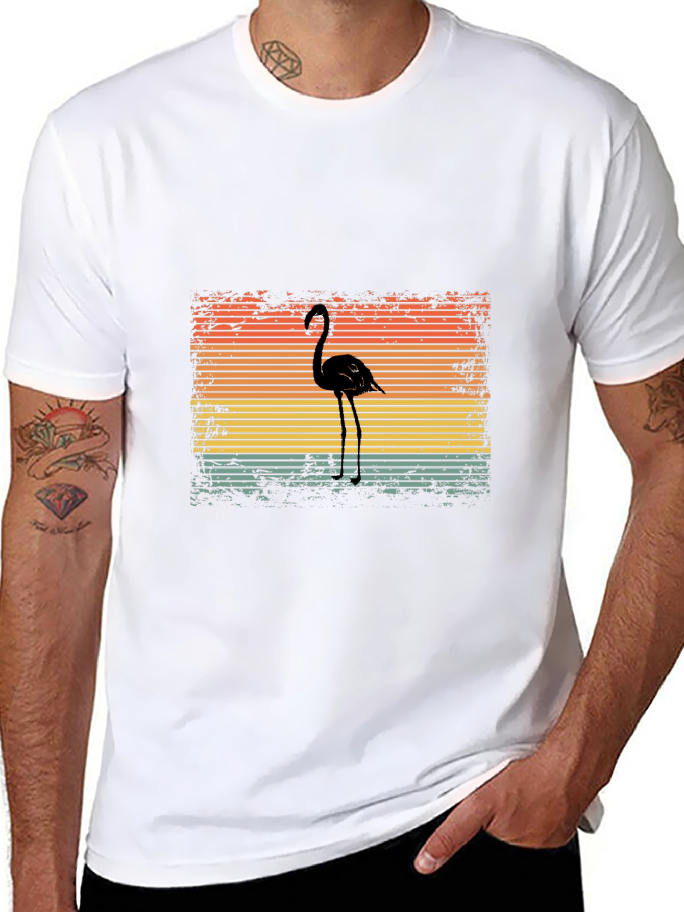 Retro Flamingo Graphic T-Shirt - Black
