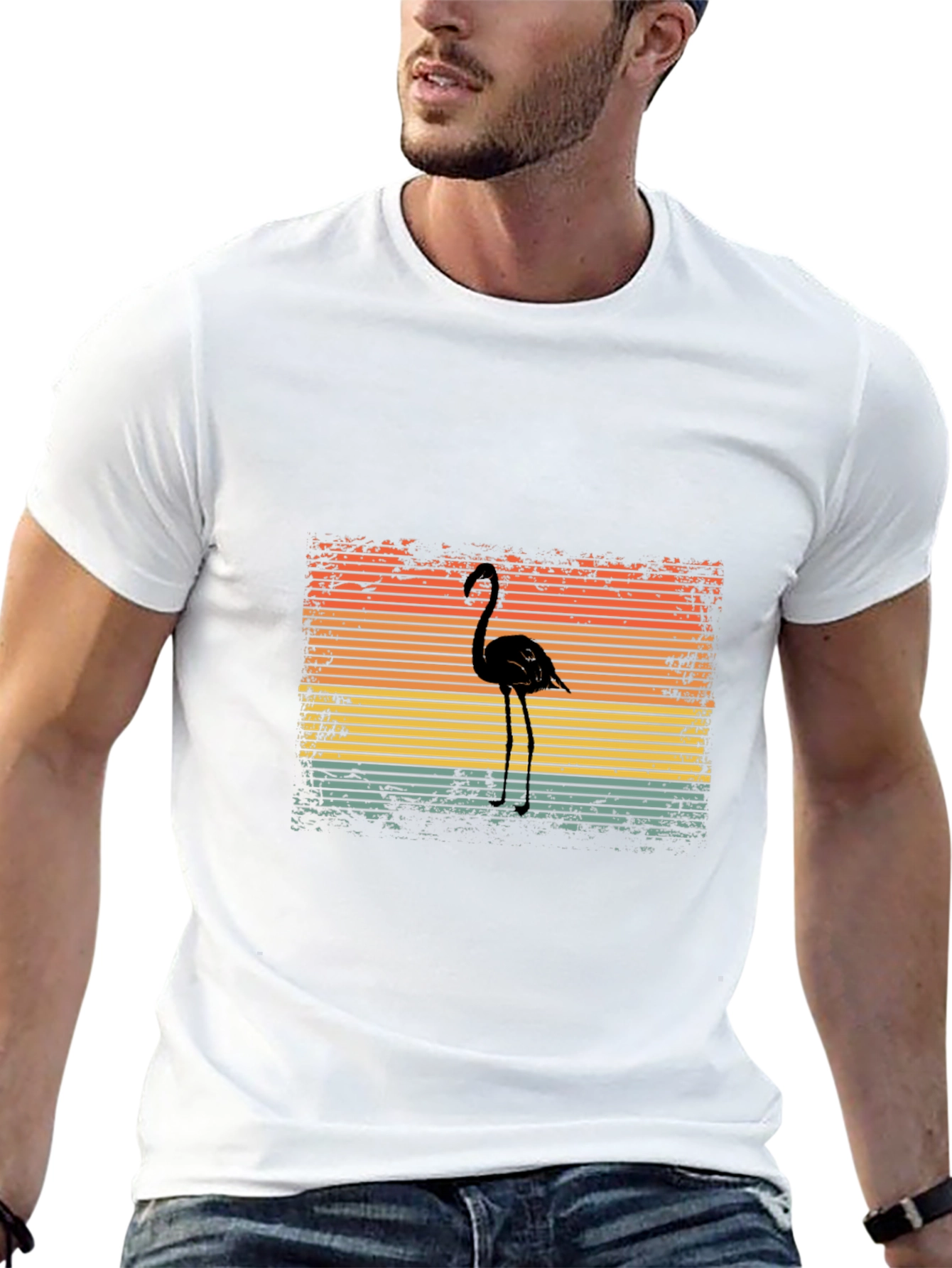 Retro Flamingo Graphic T-Shirt - Black