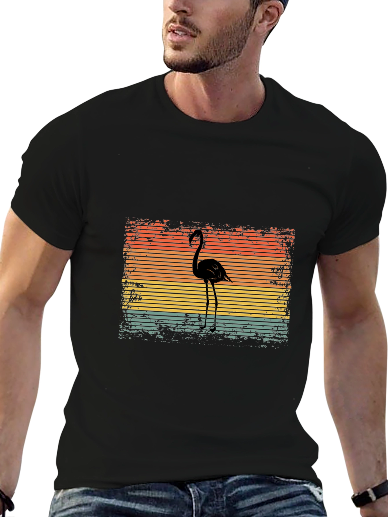 Retro Flamingo Graphic T-Shirt - Black