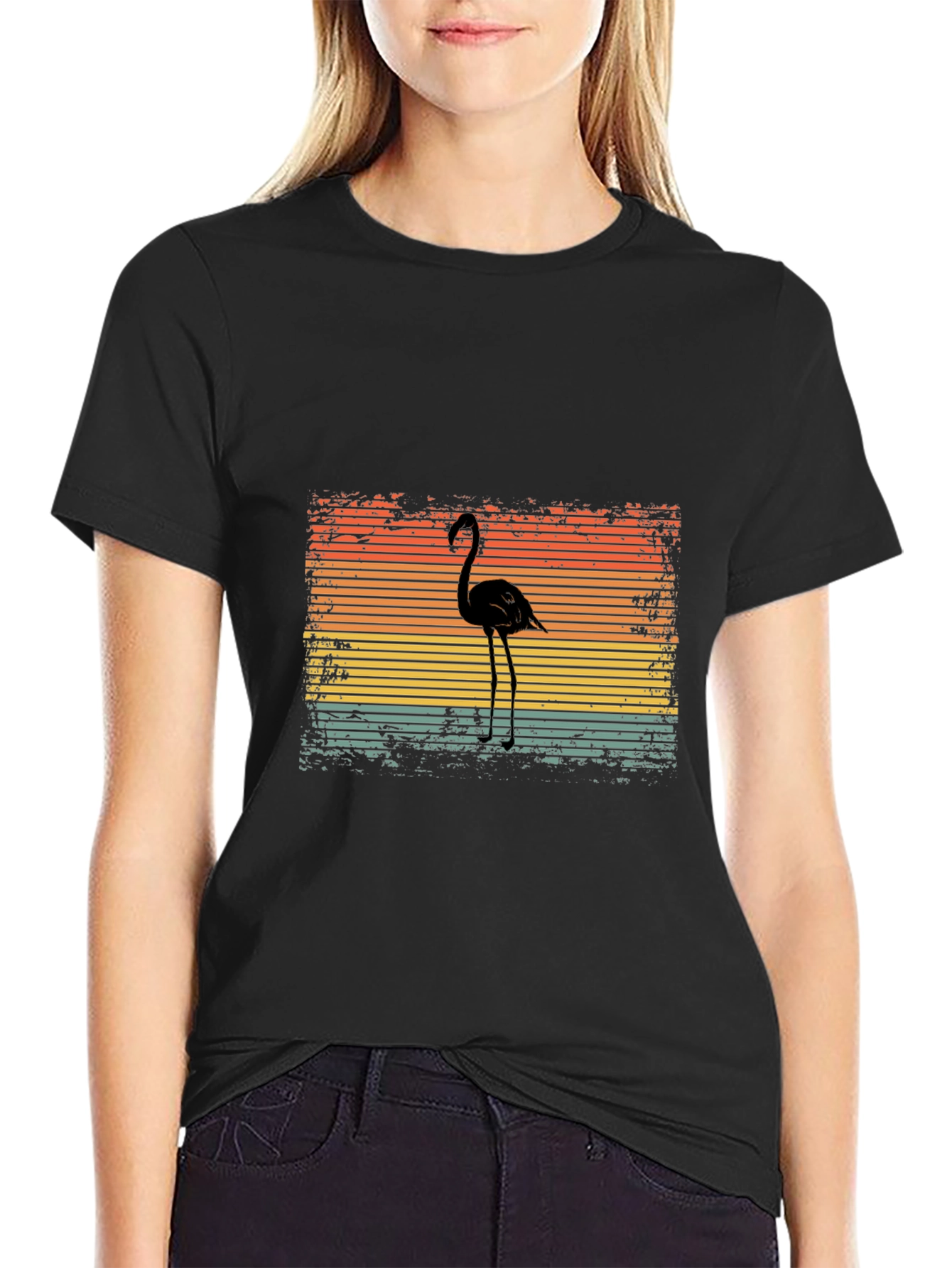 Retro Flamingo Graphic T-Shirt - Black