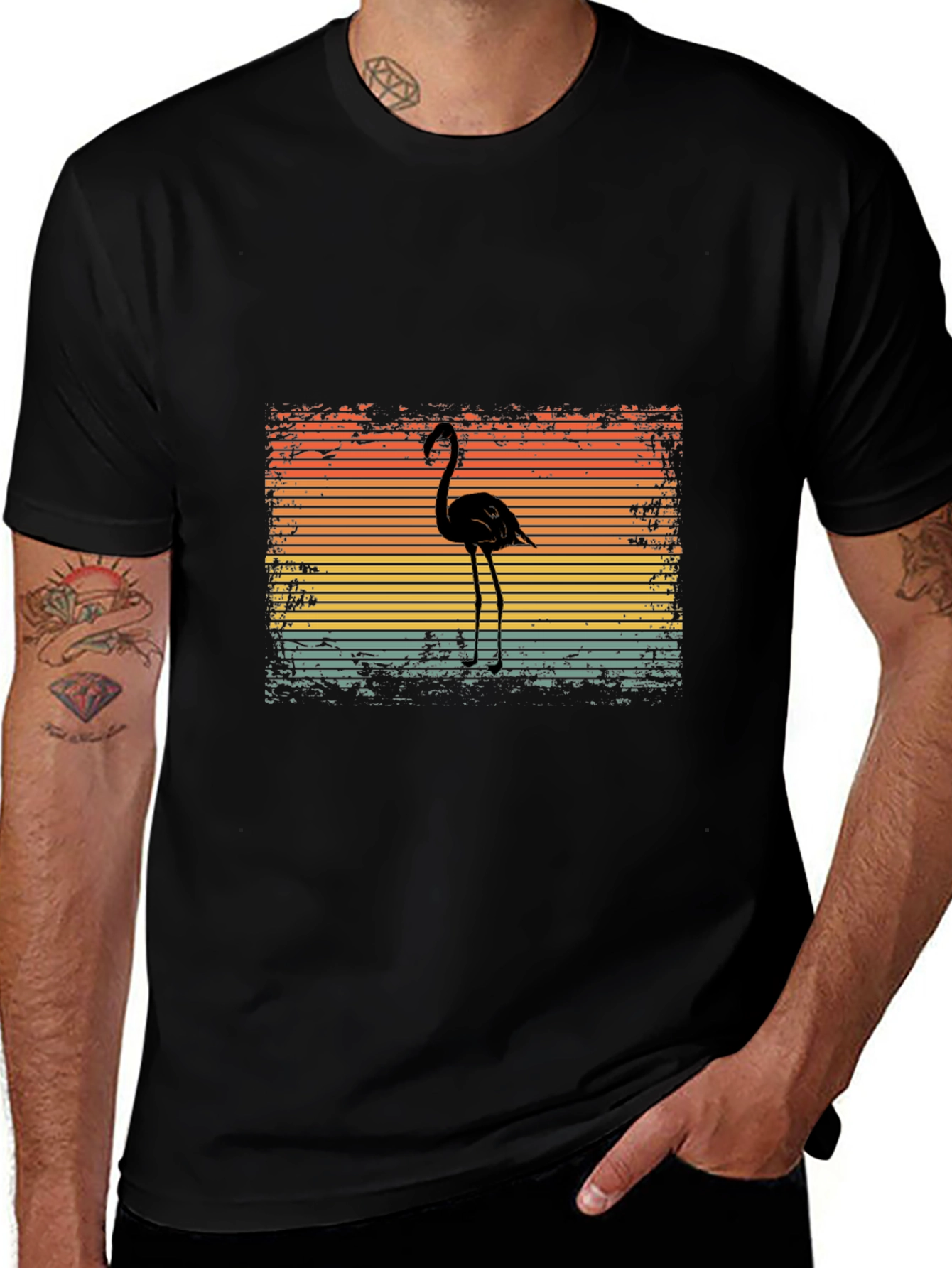 Retro Flamingo Graphic T-Shirt - Black