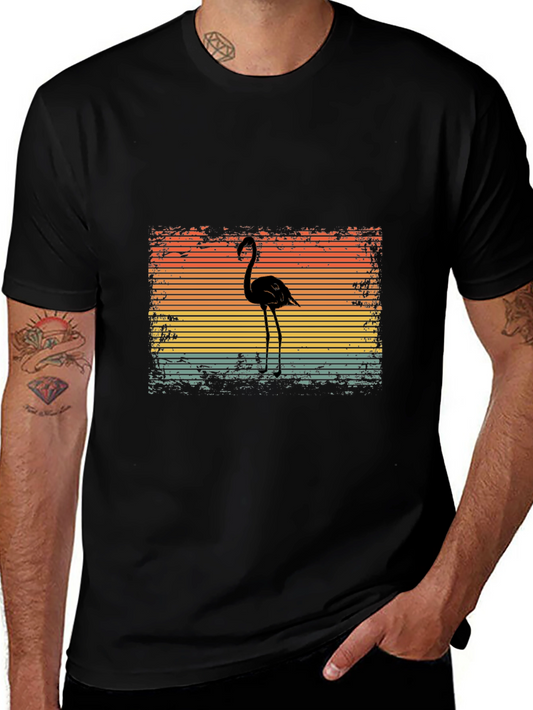 Retro Flamingo Graphic T-Shirt - Black