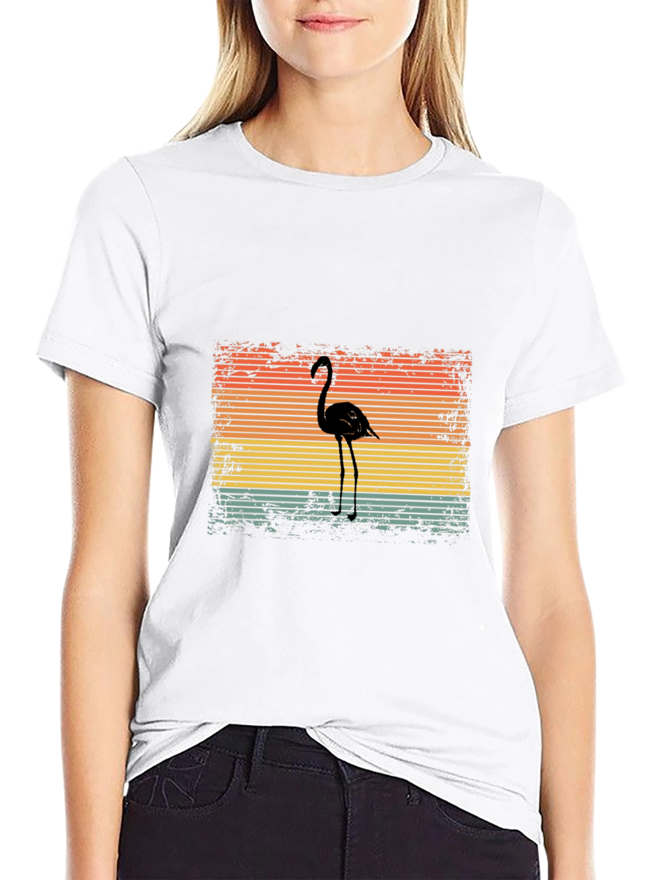 Retro Flamingo Graphic T-Shirt - Black