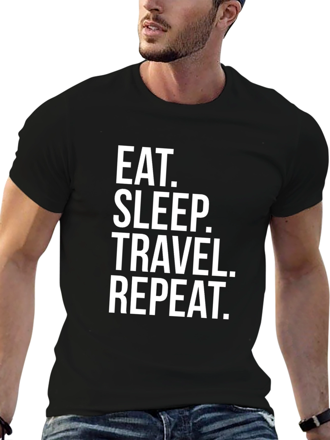 Eat Sleep Travel Repeat Black Graphic Tee