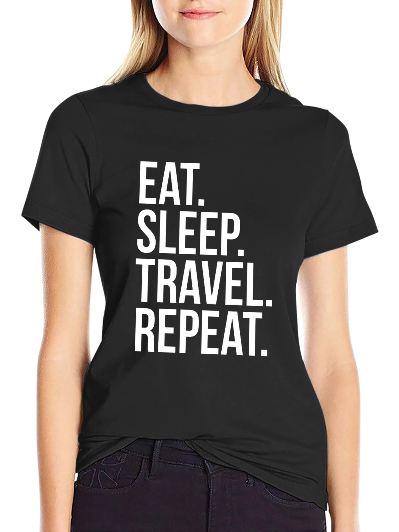 Eat Sleep Travel Repeat Black Graphic Tee