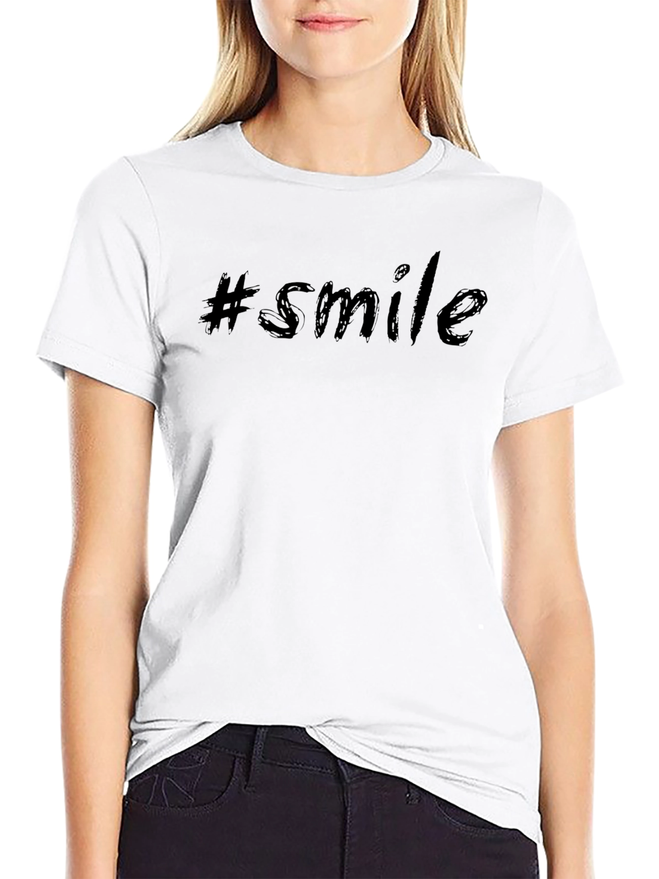 #Smile Black Graphic Tee - Trendy Casual Top