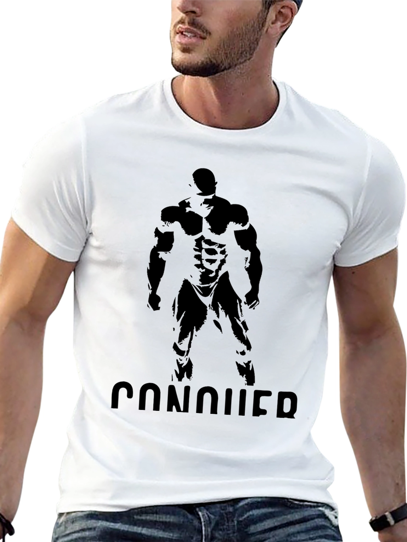 Conquer Black Graphic Print Muscle Fit T-Shirt