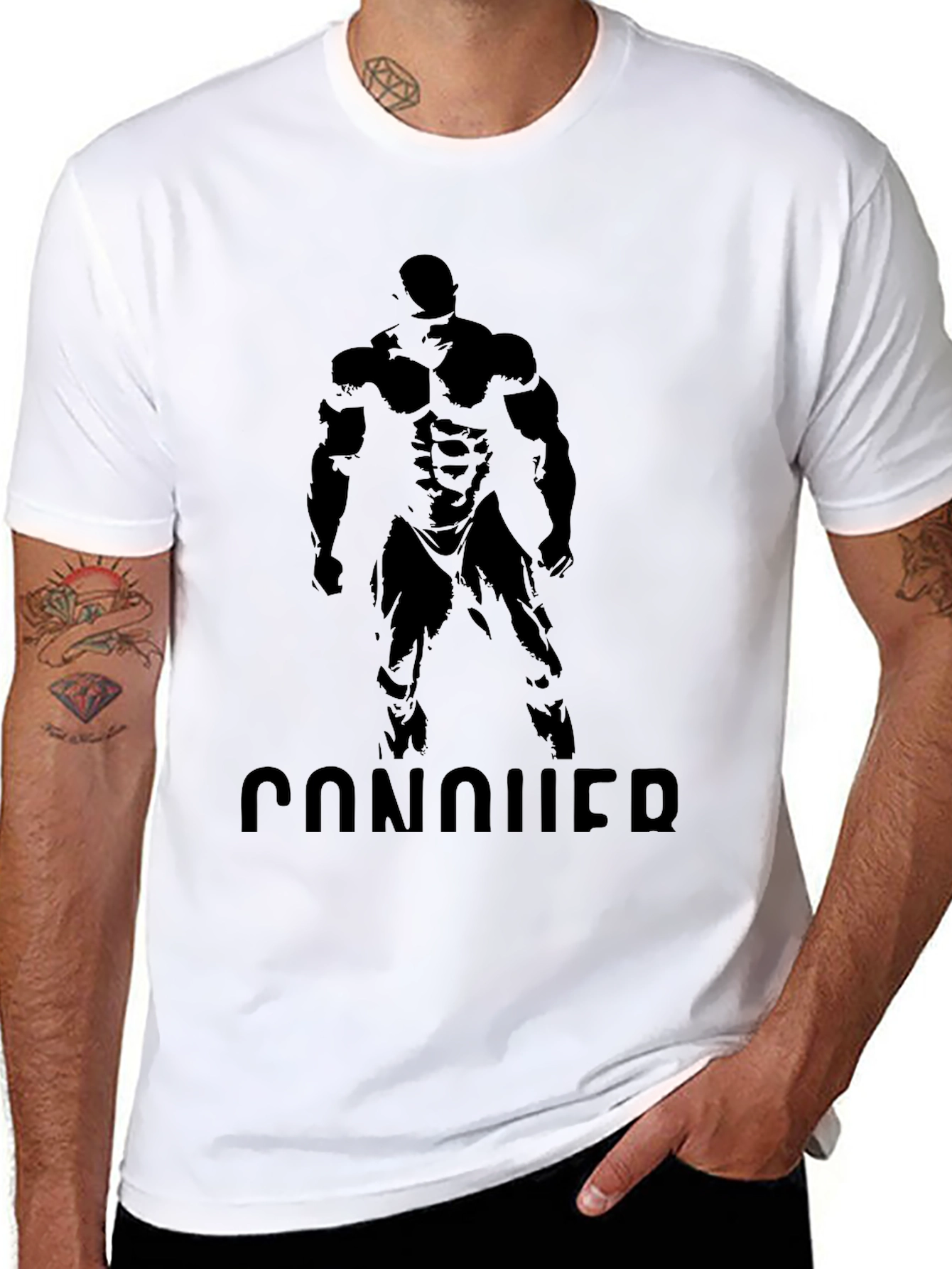 Conquer Black Graphic Print Muscle Fit T-Shirt