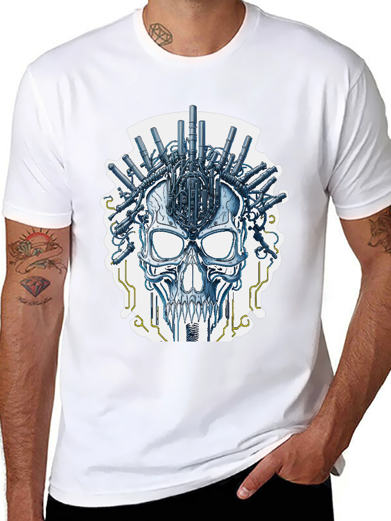 Cyberpunk Skull T-Shirt - Sci-Fi Graphic Tee