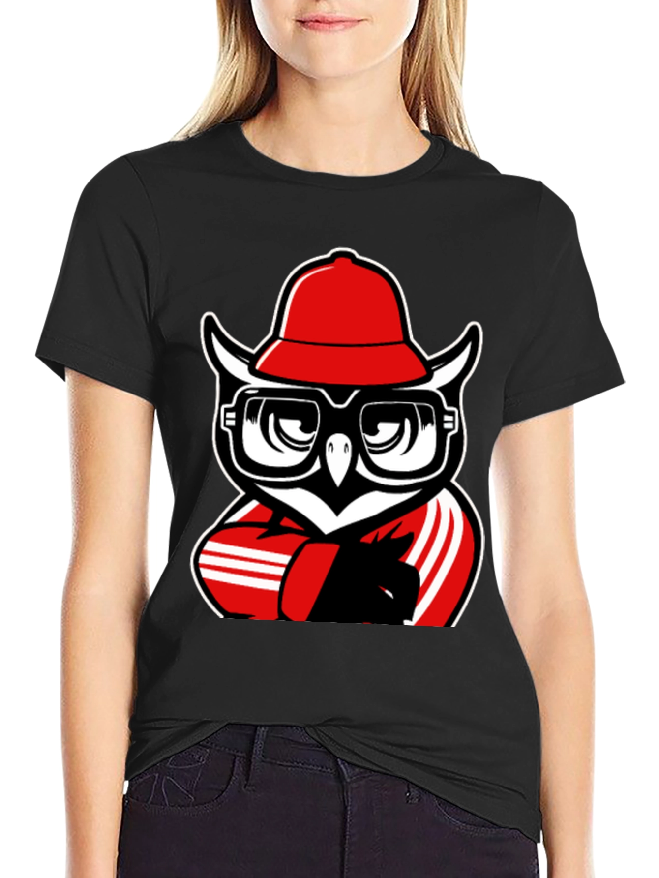 Cool Owl Graphic Tee - Black