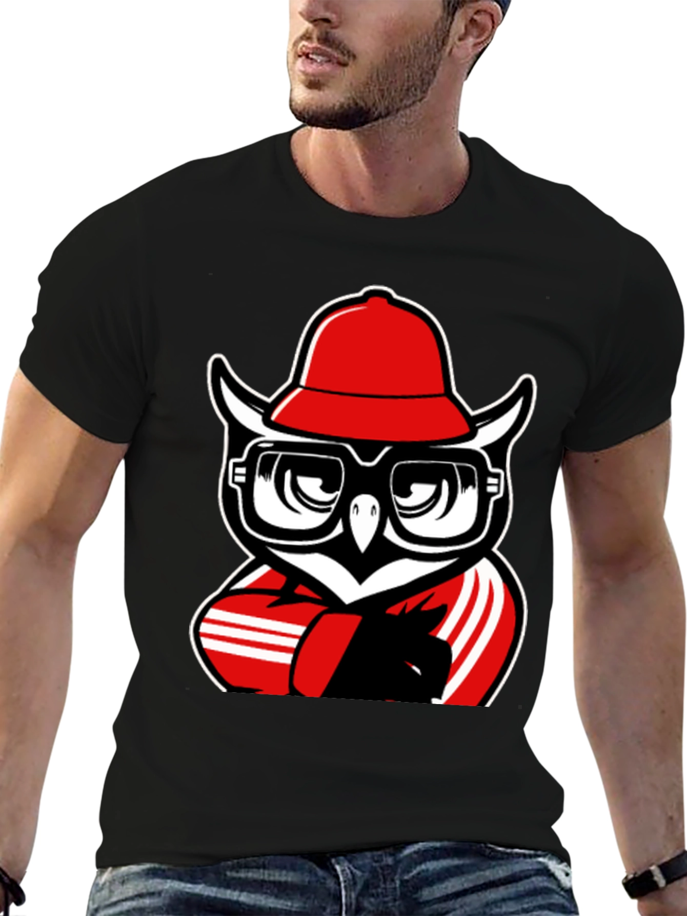 Cool Owl Graphic Tee - Black