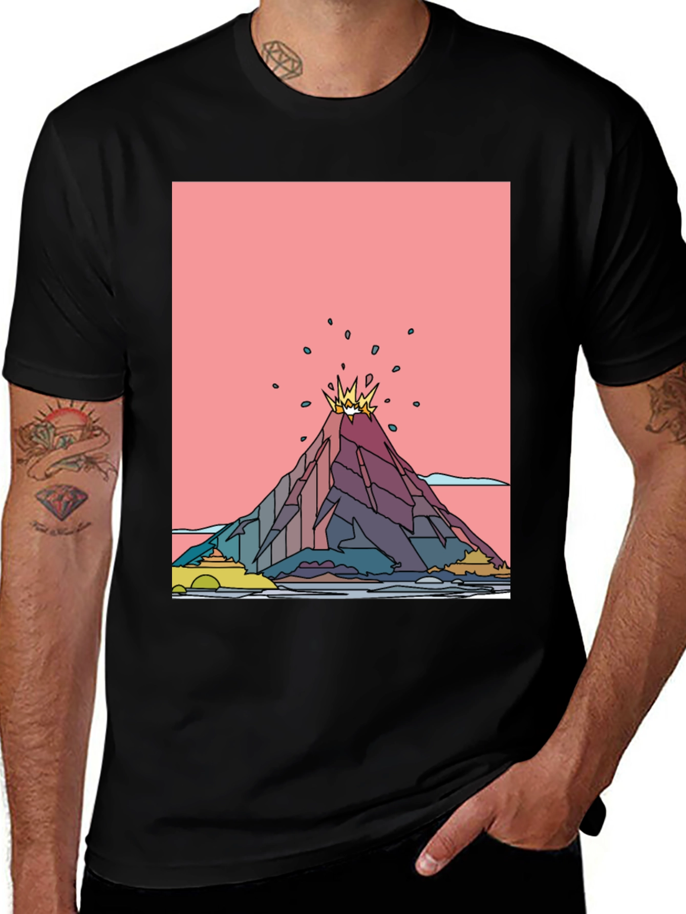 Volcano Graphic Black T-Shirt - Mens Tee