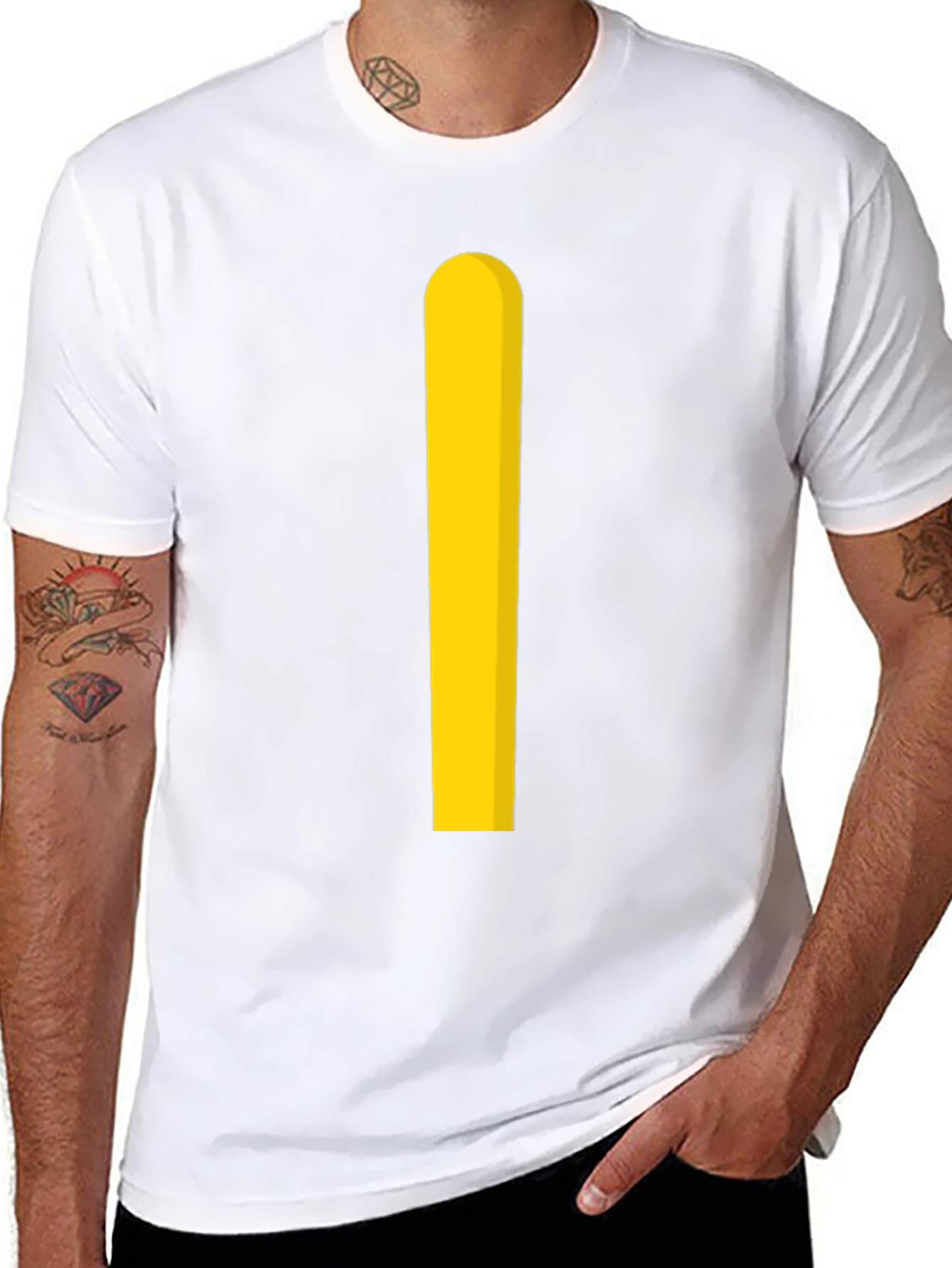 Minimalist Yellow Stripe Black T-Shirt
