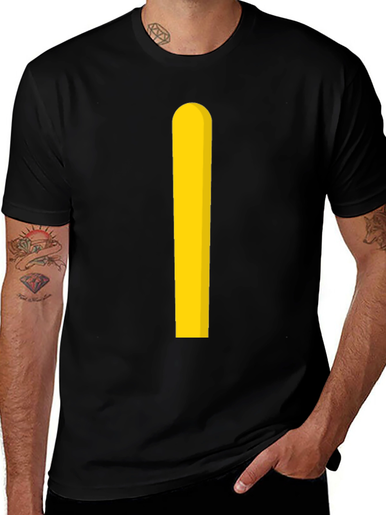 Minimalist Yellow Stripe Black T-Shirt