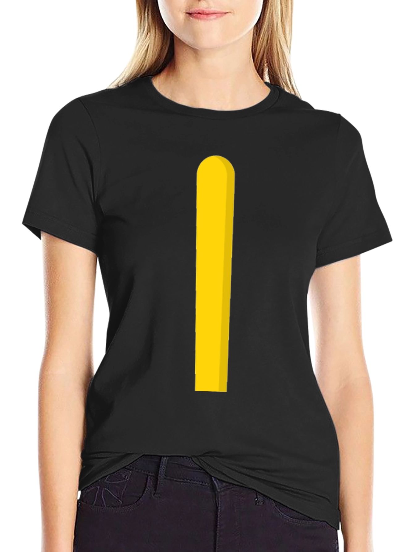 Minimalist Yellow Stripe Black T-Shirt