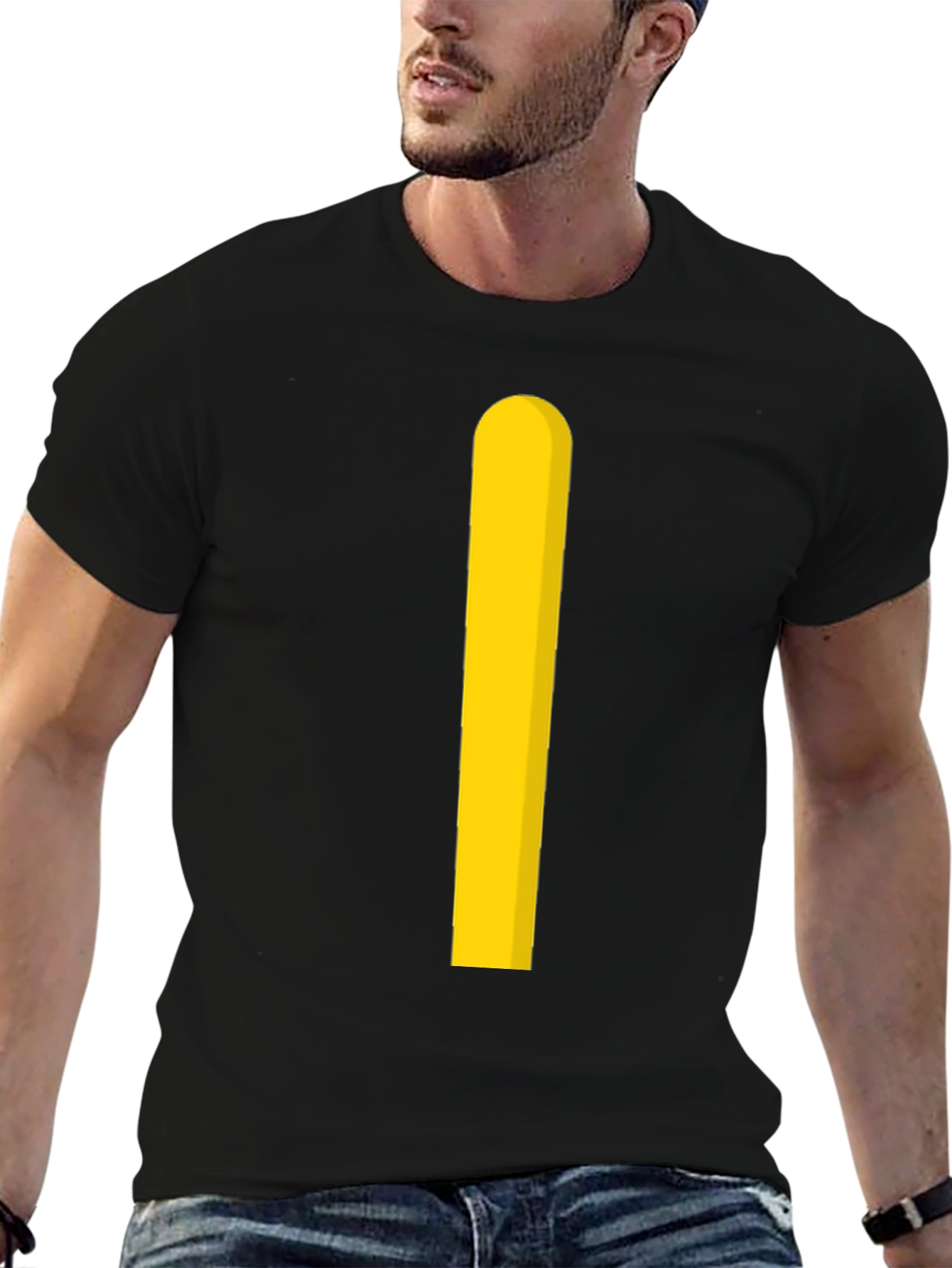 Minimalist Yellow Stripe Black T-Shirt