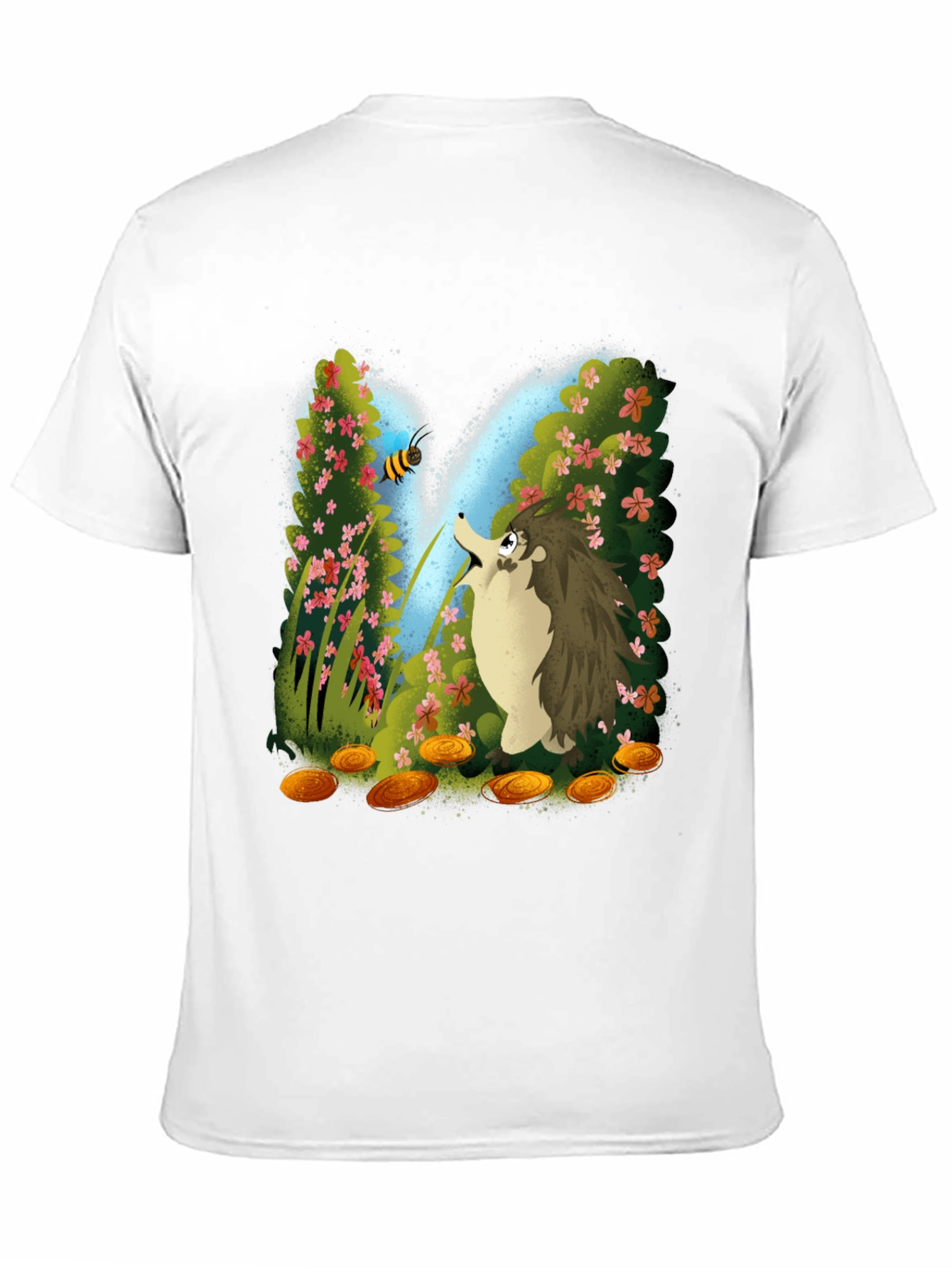 Cartoon Hedgehog & Bee Graphic Tee - Black