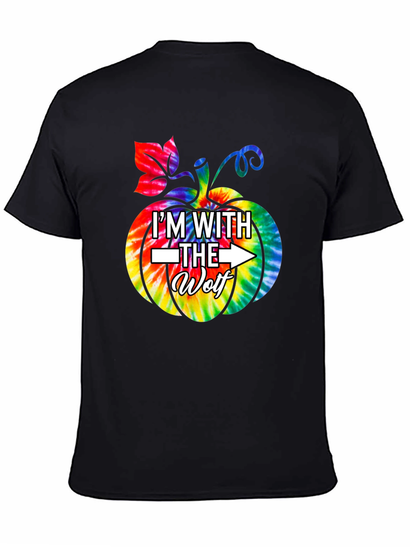 Im With the Wolf Tie Dye Pumpkin Halloween T-Shirt