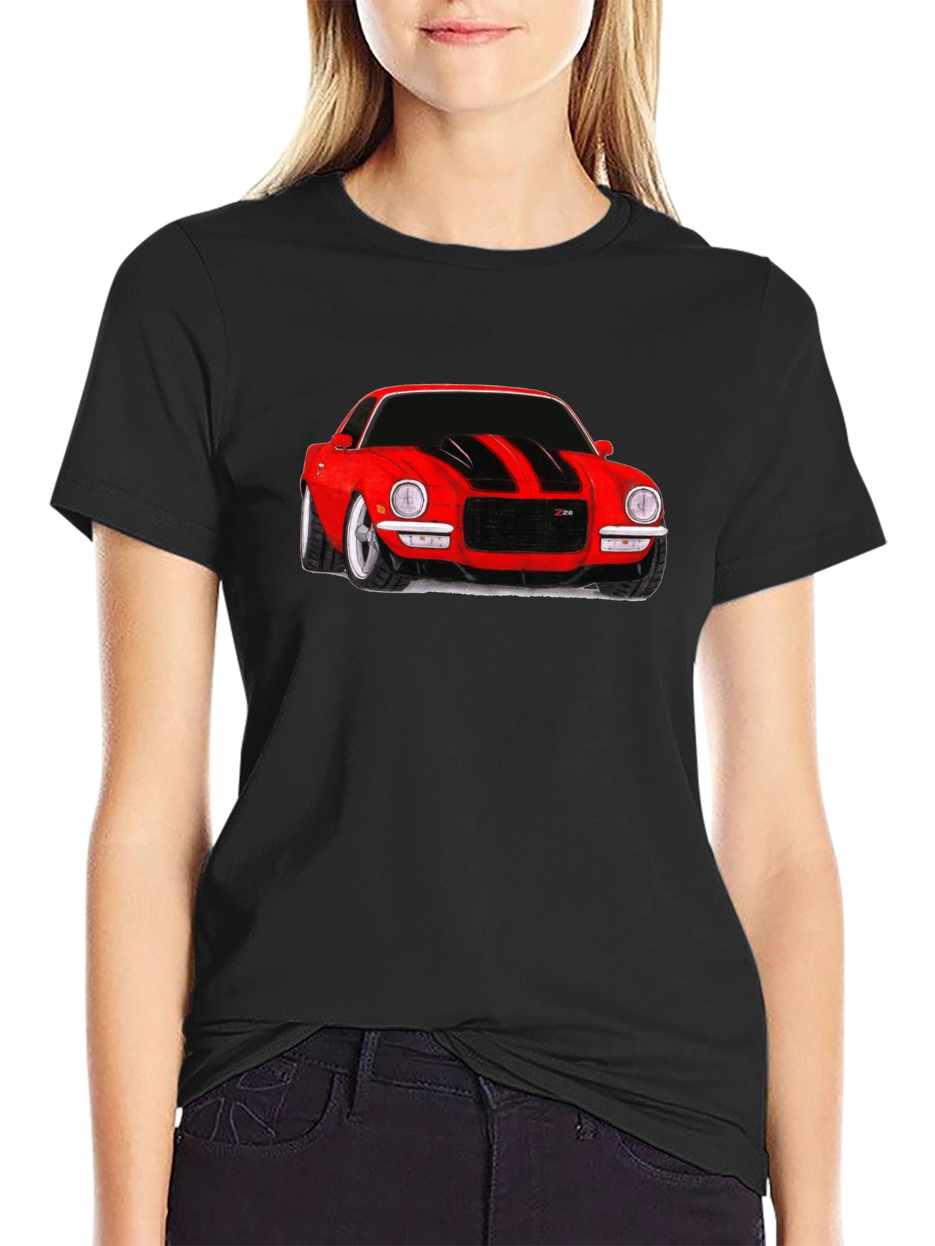 Classic Red Car Graphic Tee - Black