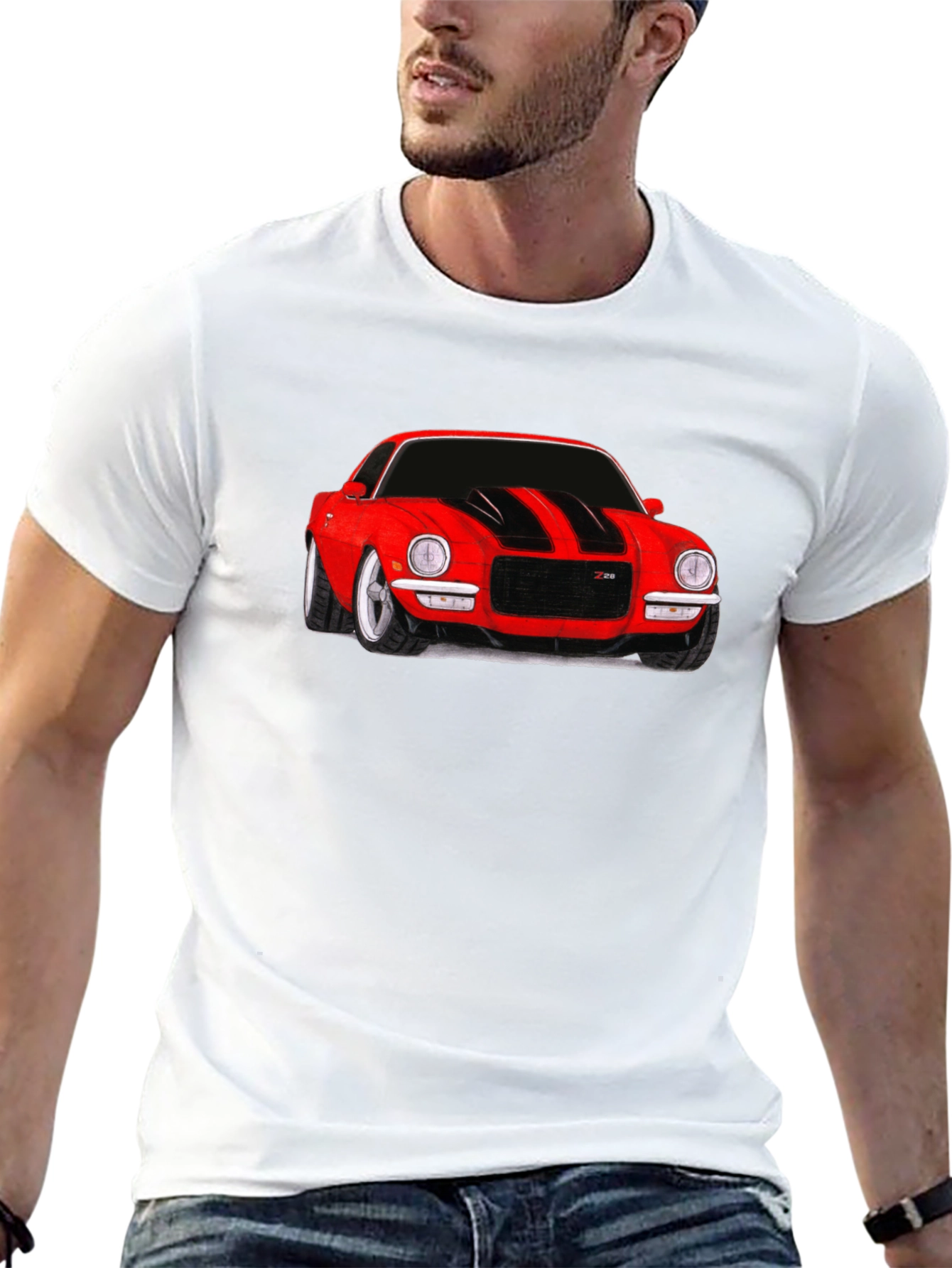 Classic Red Car Graphic Tee - Black