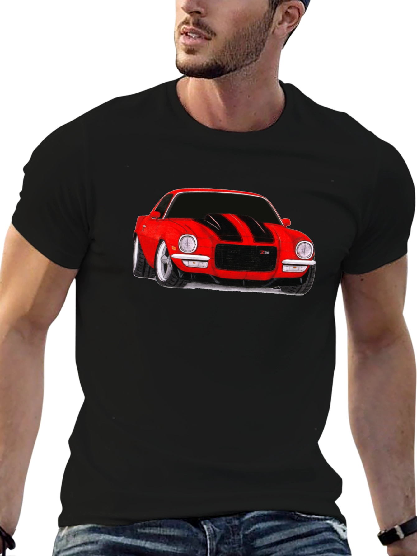 Classic Red Car Graphic Tee - Black