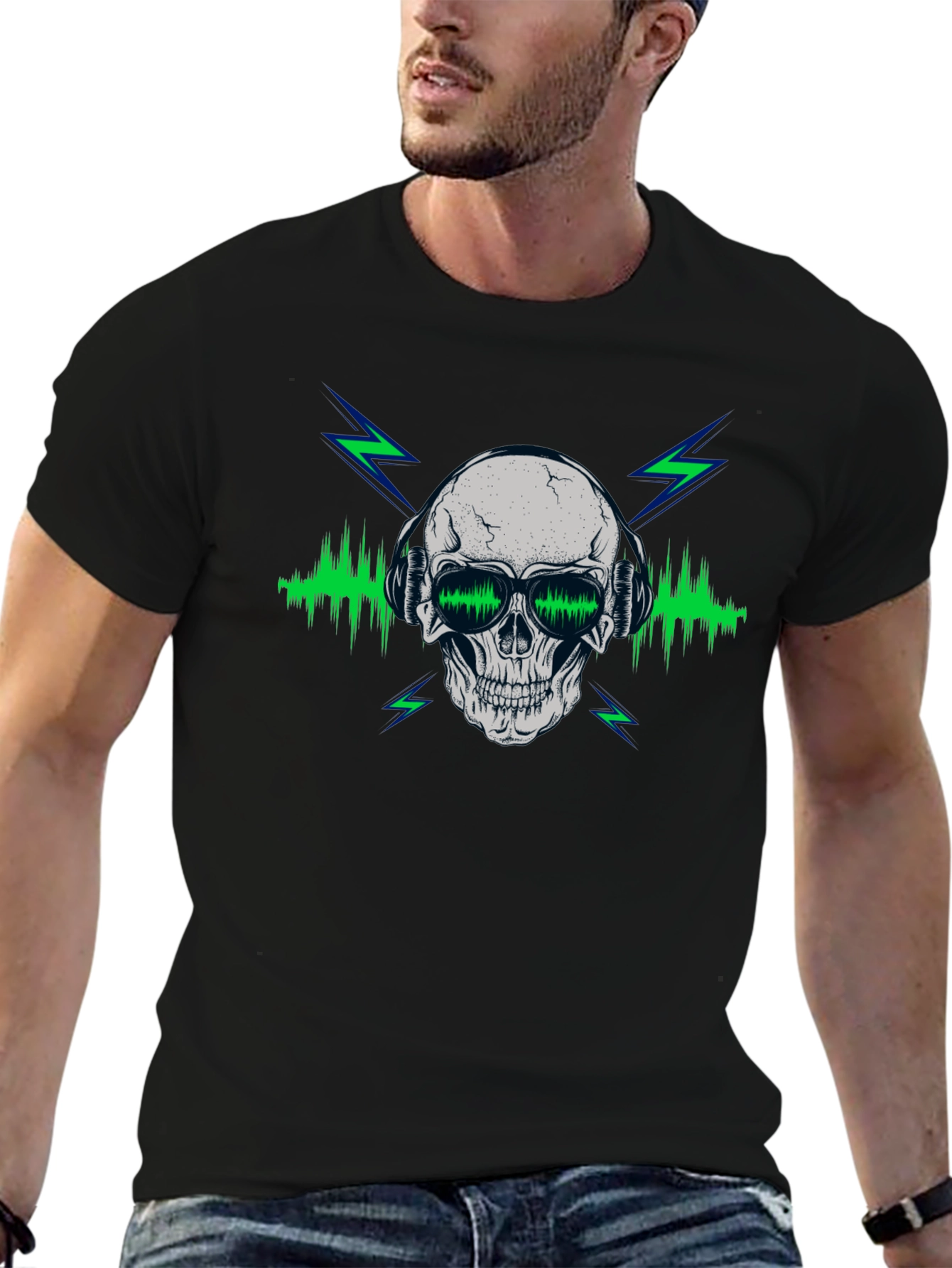 Skull & Beats Graphic Tee - Mens Black T-Shirt