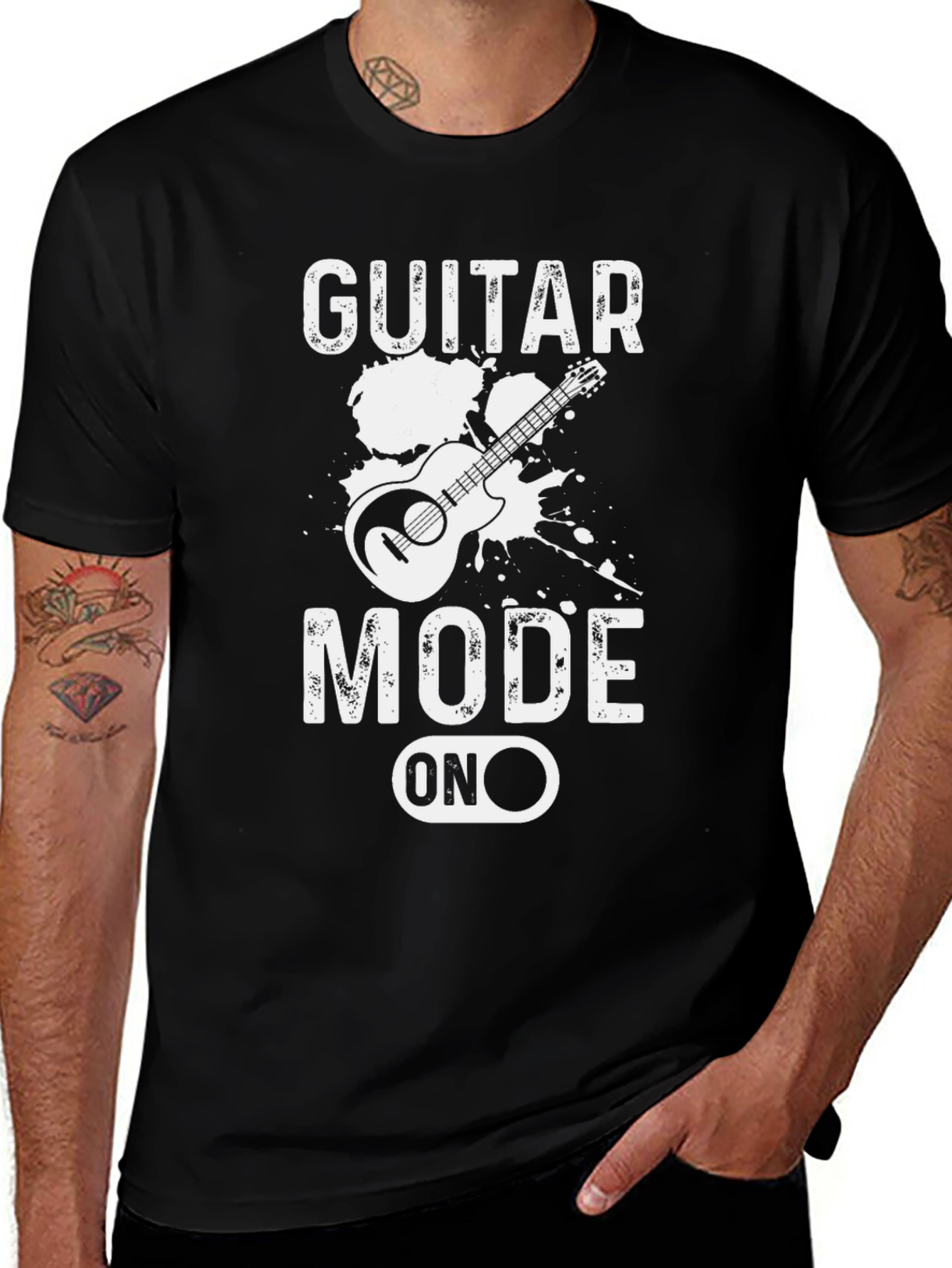 Guitar Mode On Graphic T-Shirt - Black Casual Tee