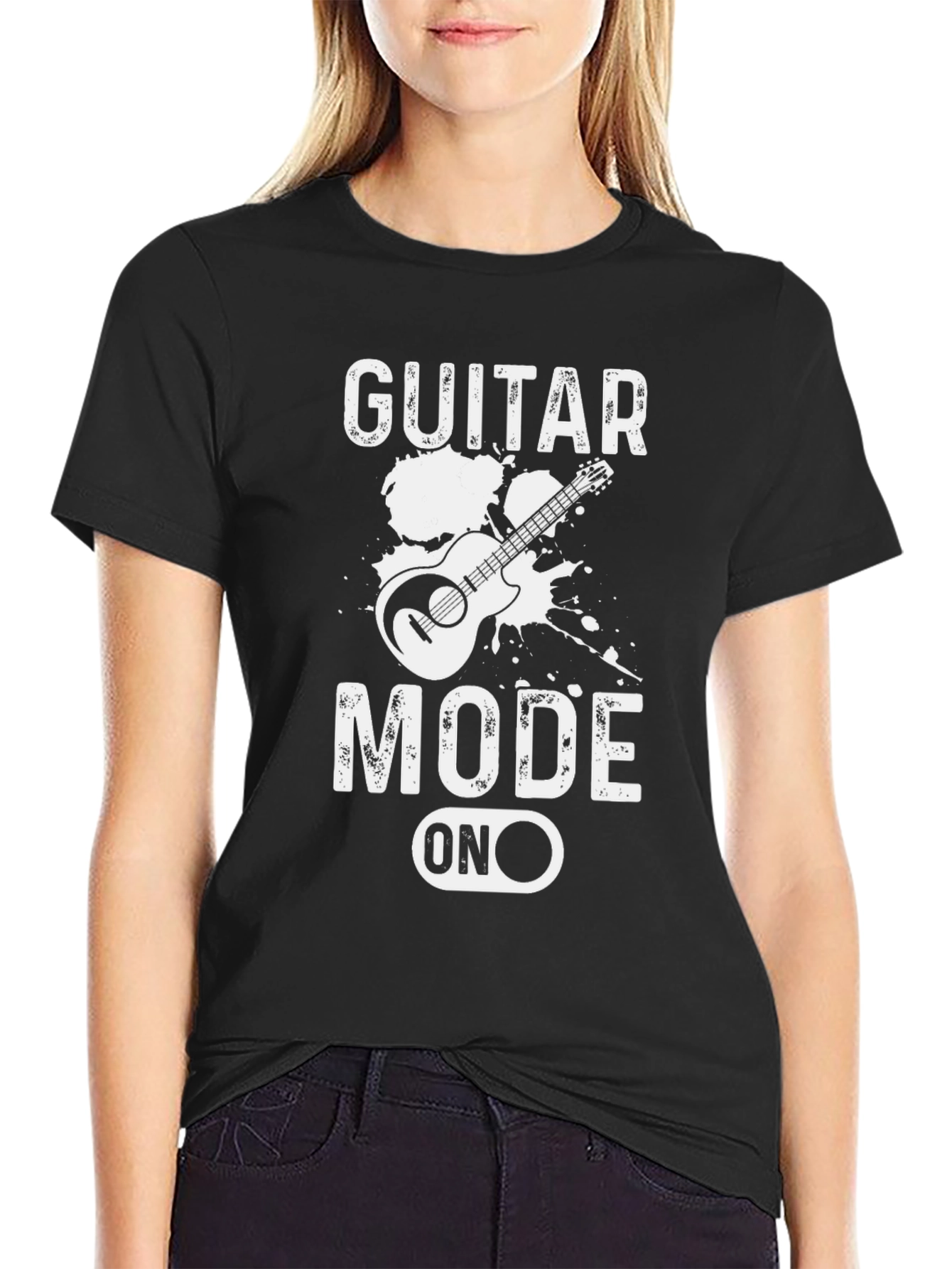 Guitar Mode On Graphic T-Shirt - Black Casual Tee
