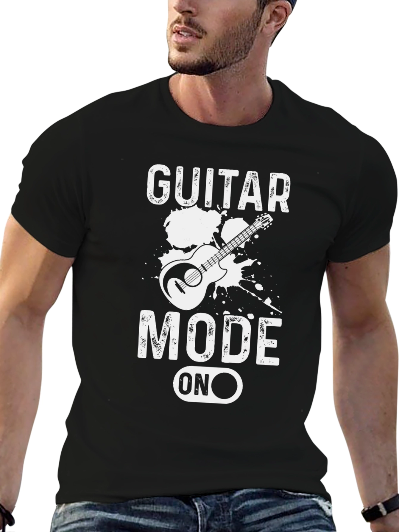 Guitar Mode On Graphic T-Shirt - Black Casual Tee