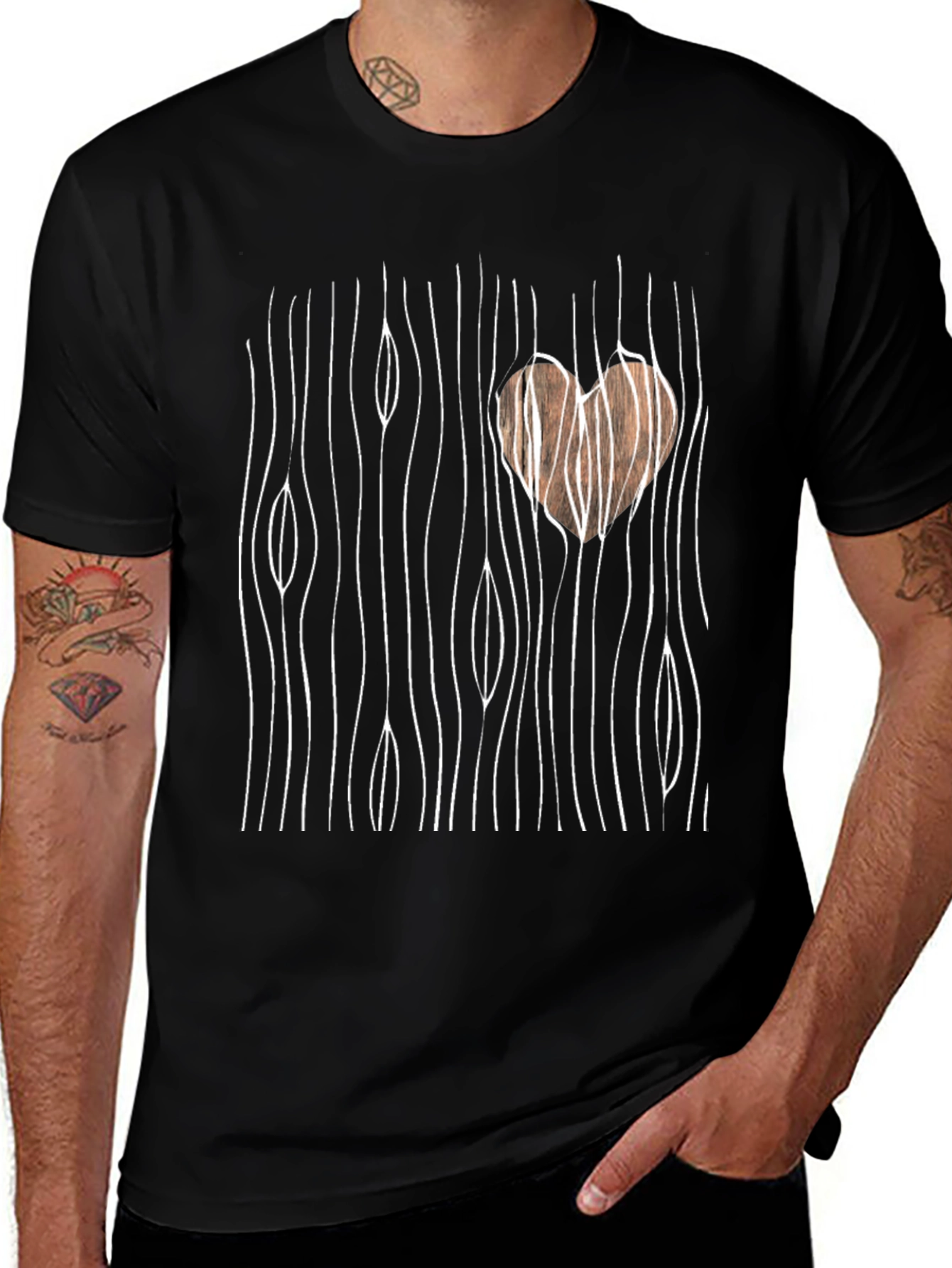 Wood Grain Heart Graphic Tee - Stylish Casual Wear