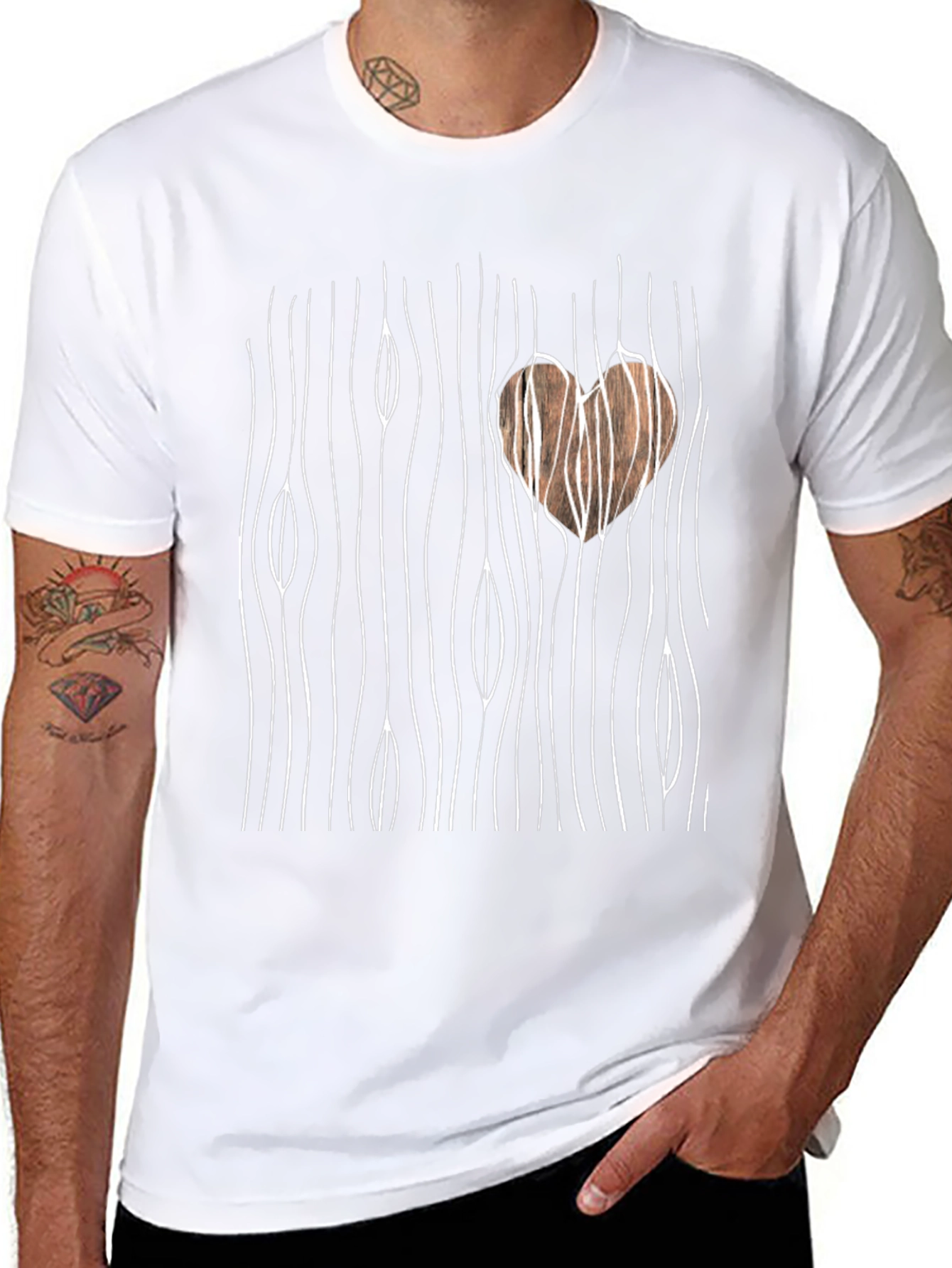 Wood Grain Heart Graphic Tee - Stylish Casual Wear