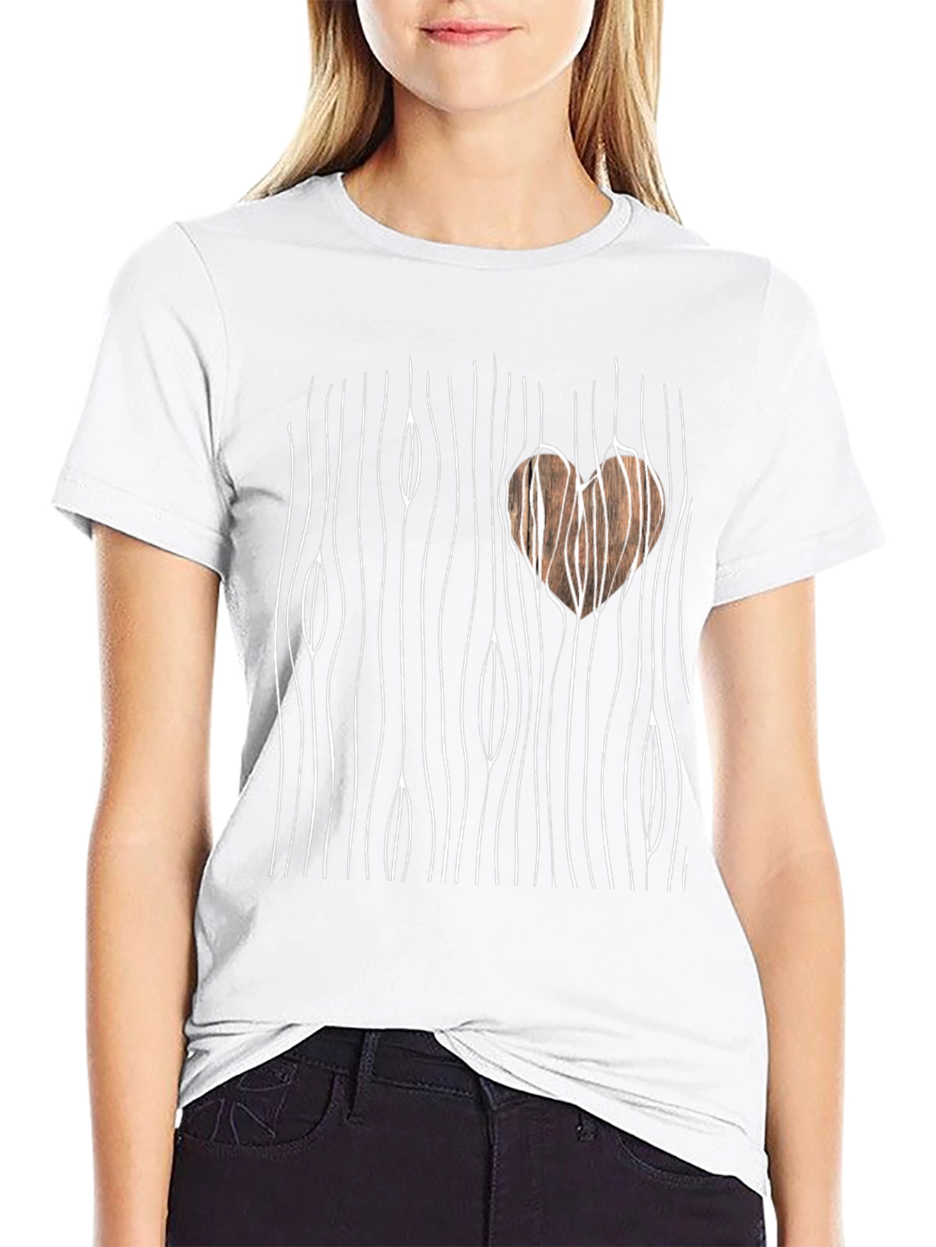 Wood Grain Heart Graphic Tee - Stylish Casual Wear