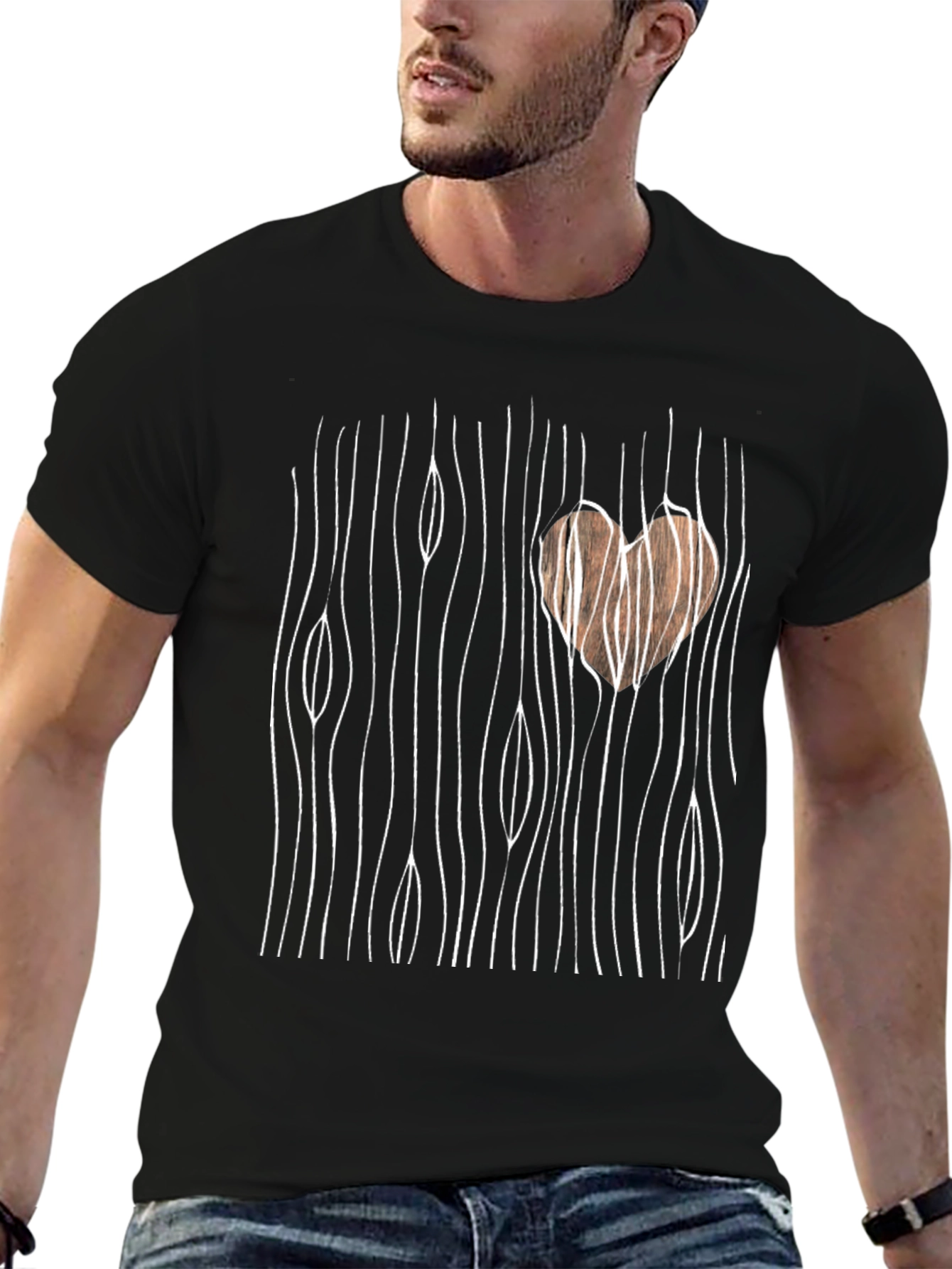 Wood Grain Heart Graphic Tee - Stylish Casual Wear