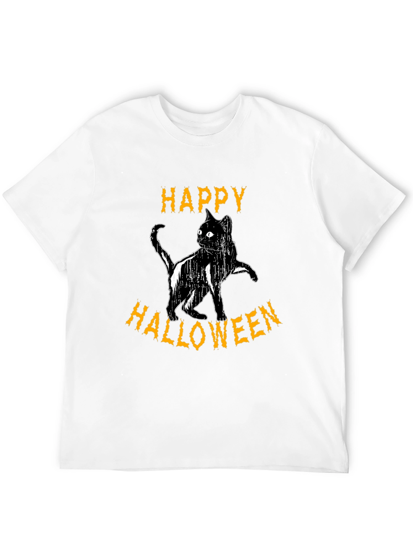 Happy Halloween Cat T-Shirt - Black Cotton Graphic Tee