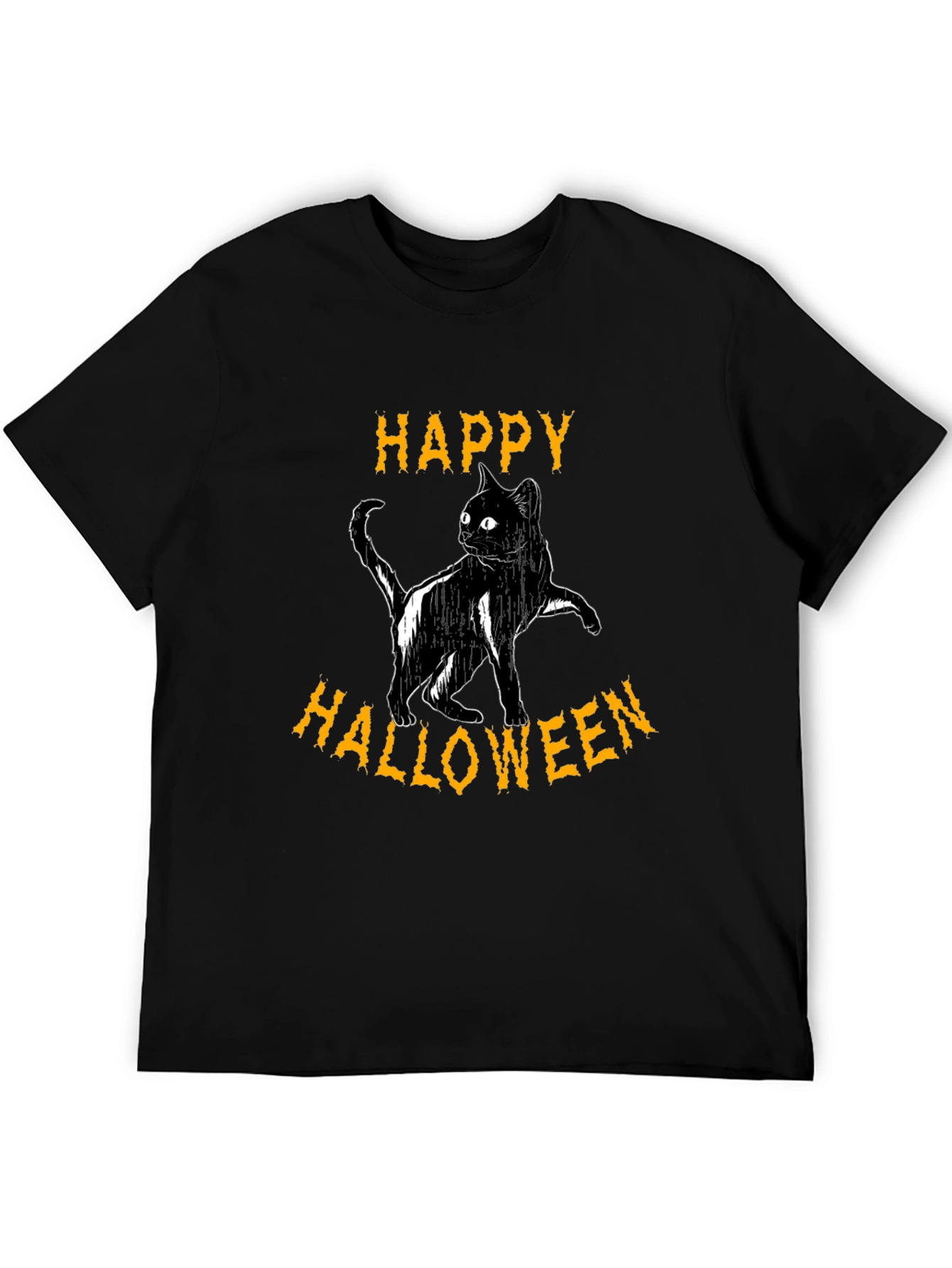 Happy Halloween Cat T-Shirt - Black Cotton Graphic Tee