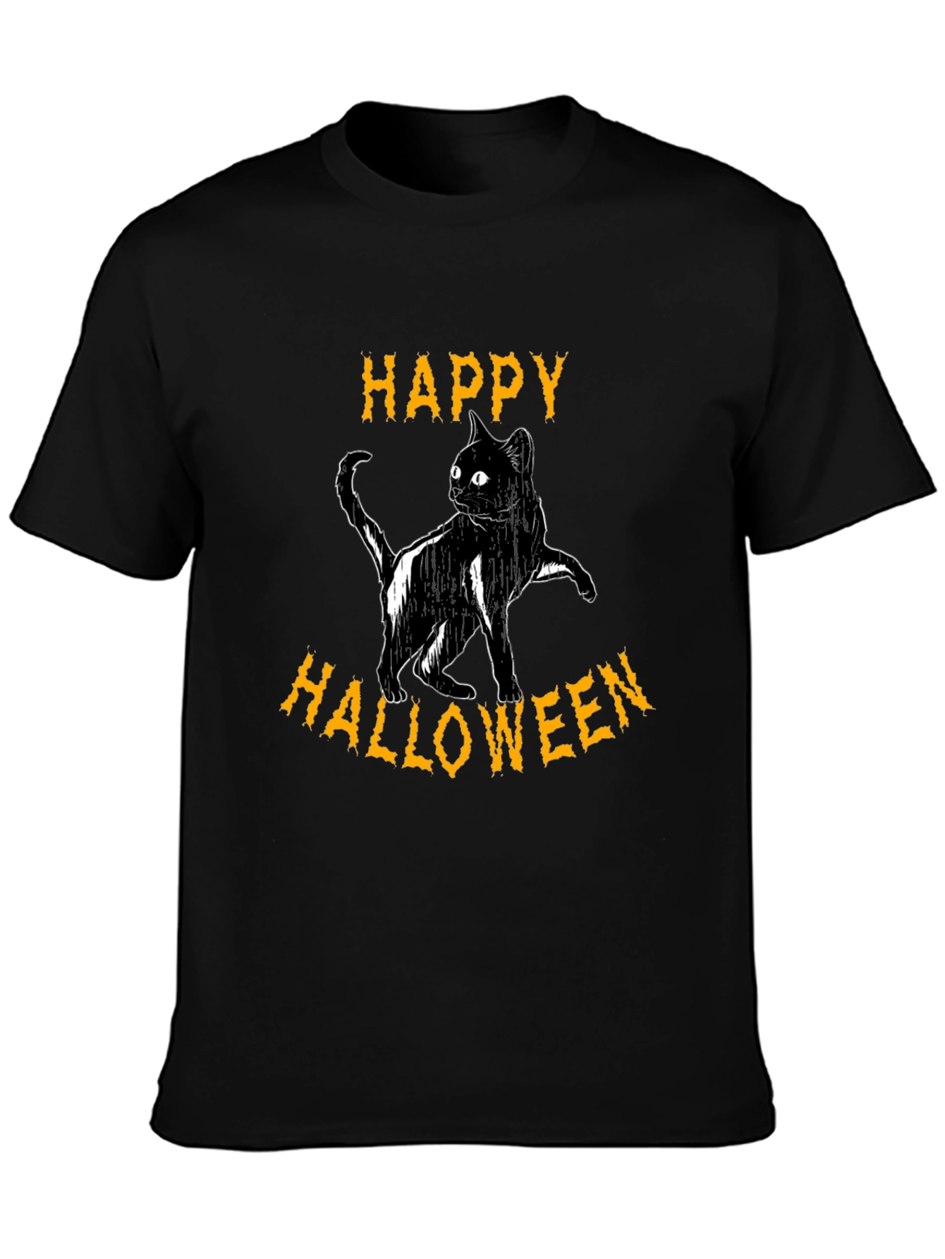 Happy Halloween Cat T-Shirt - Black Cotton Graphic Tee