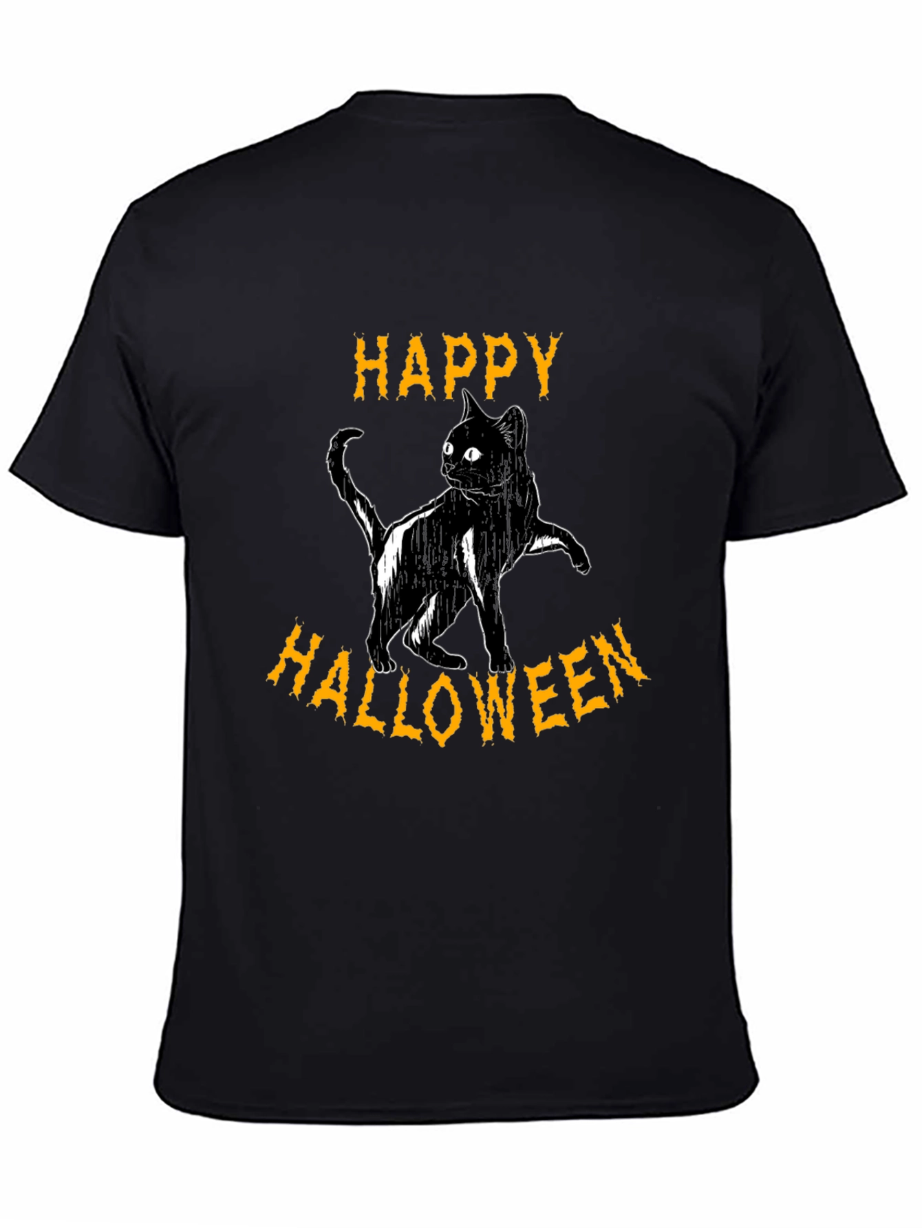 Happy Halloween Cat T-Shirt - Black Cotton Graphic Tee