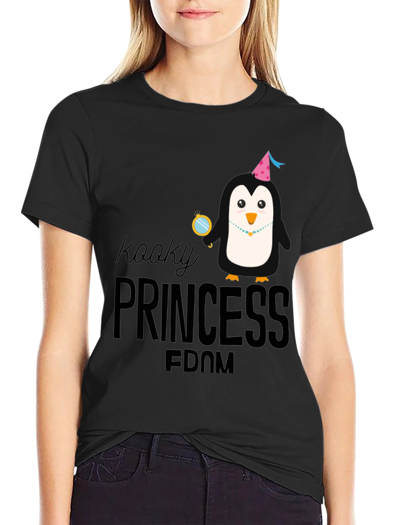 Kooky Princess Penguin Black T-Shirt