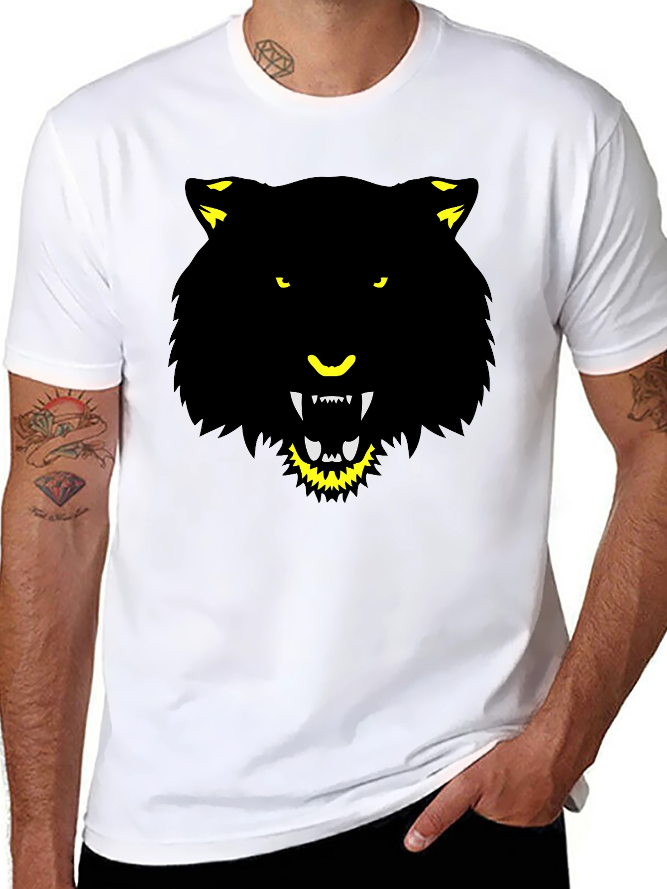 Mens Black Graphic Tee - Fierce Animal Design