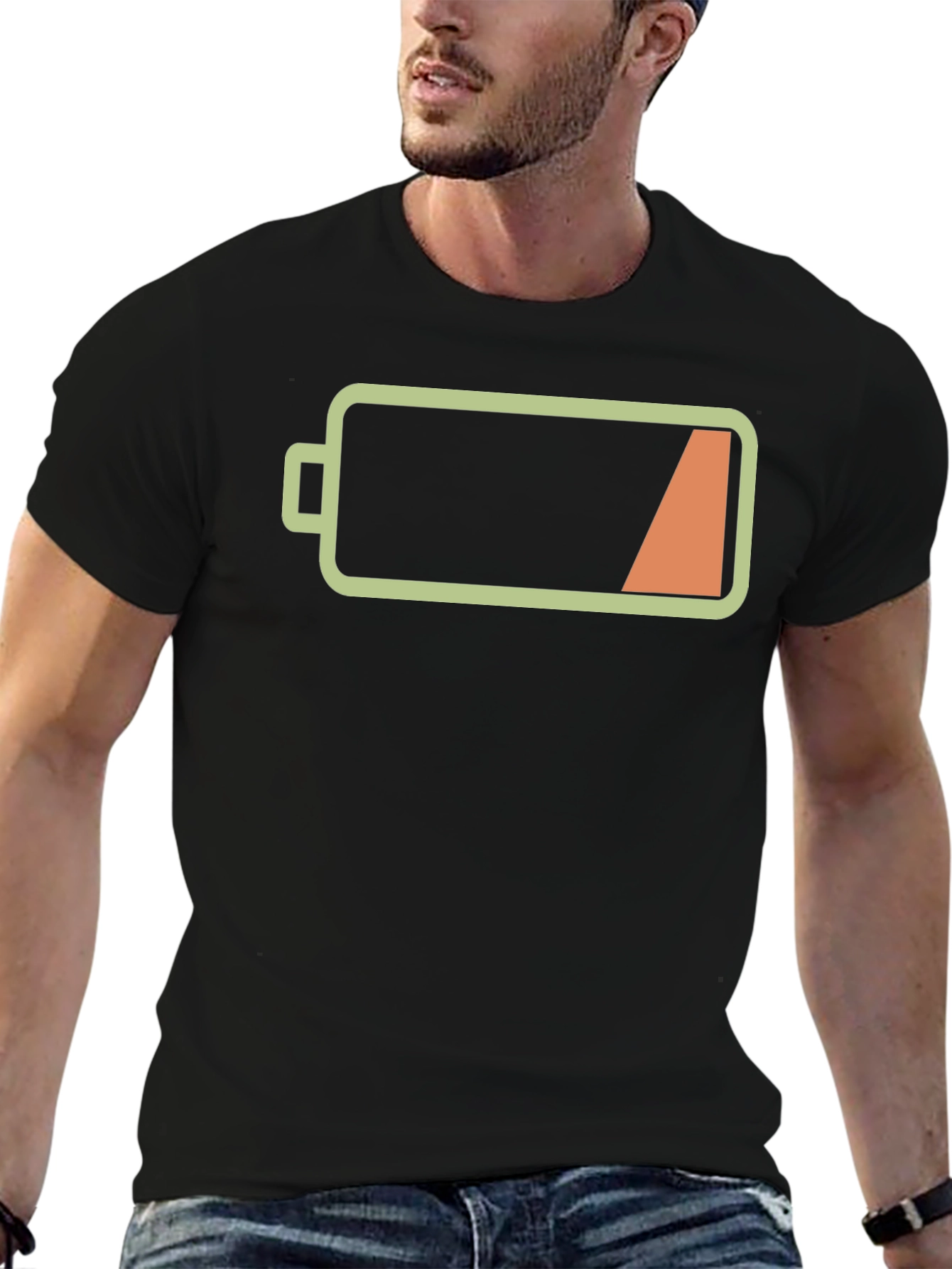 Low Battery Graphic Mens Black T-Shirt