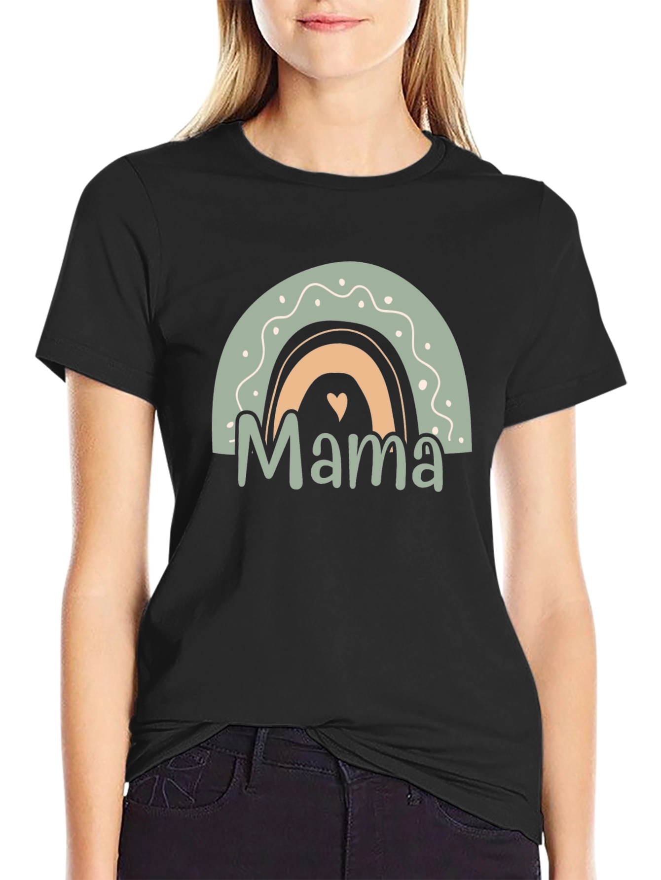 Mama Rainbow Graphic Tee - Black Cotton Blend