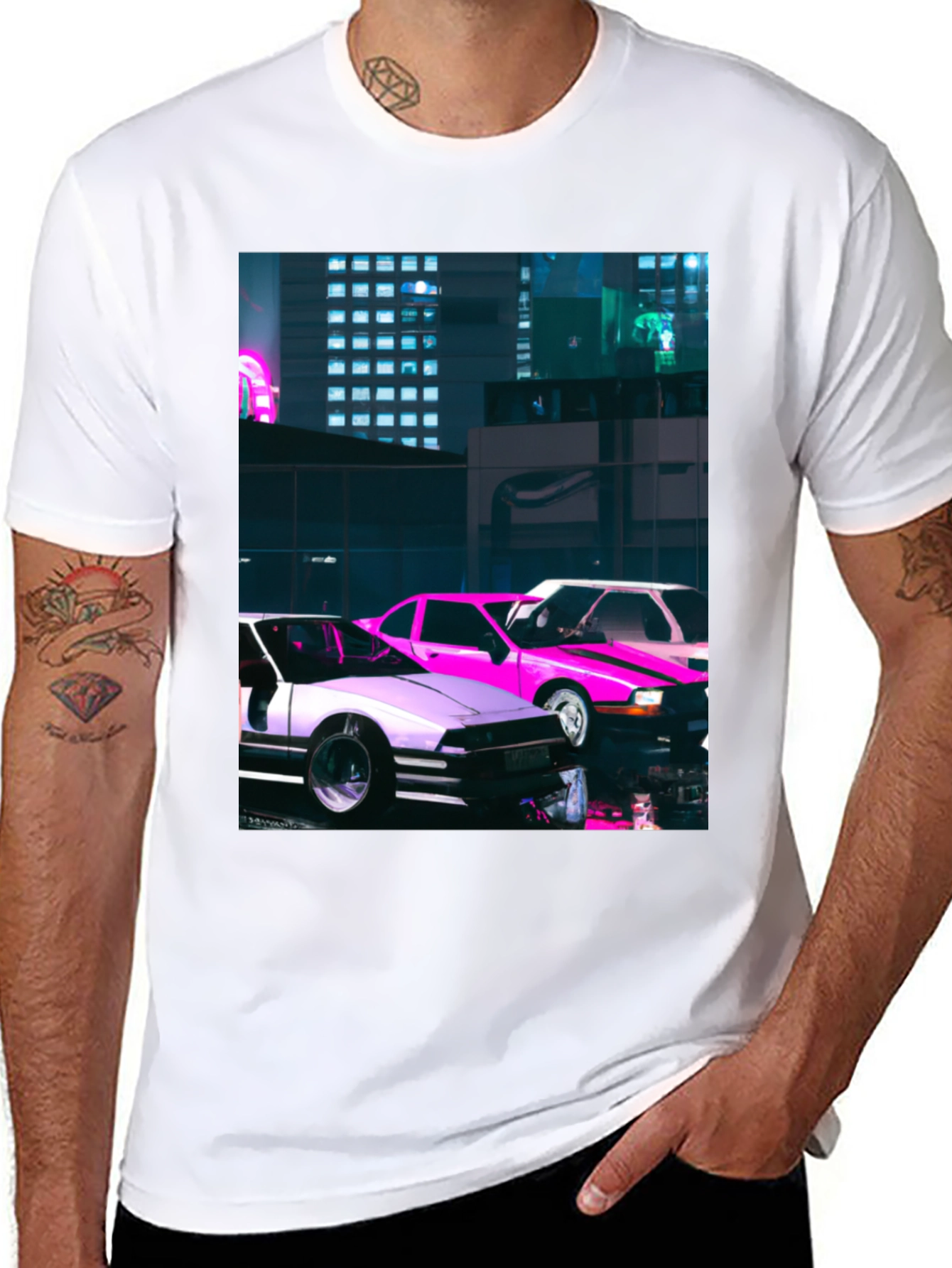 Neon City Cars Graphic Tee - Urban Style