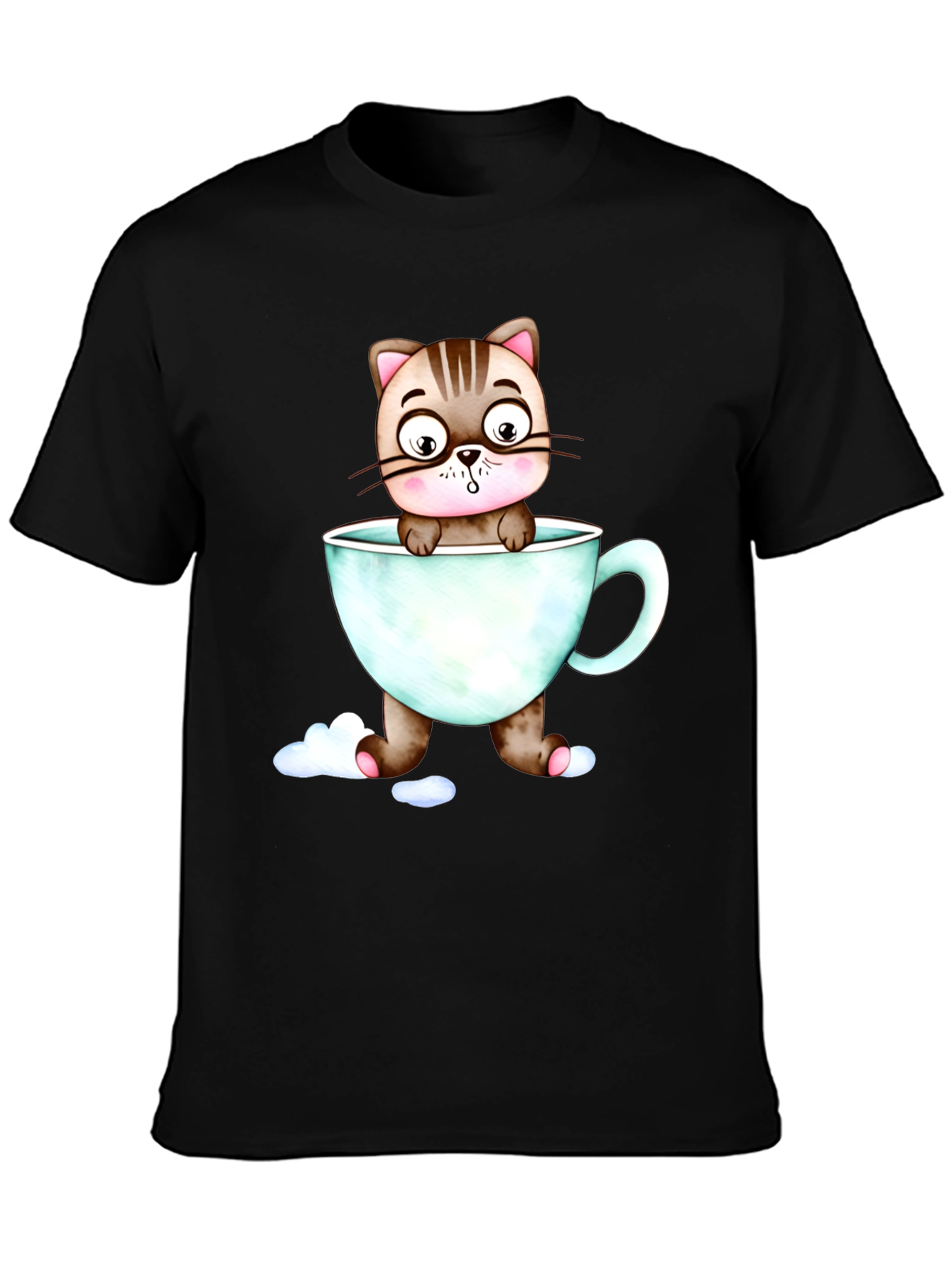 Cute Cat in a Cup Black T-Shirt