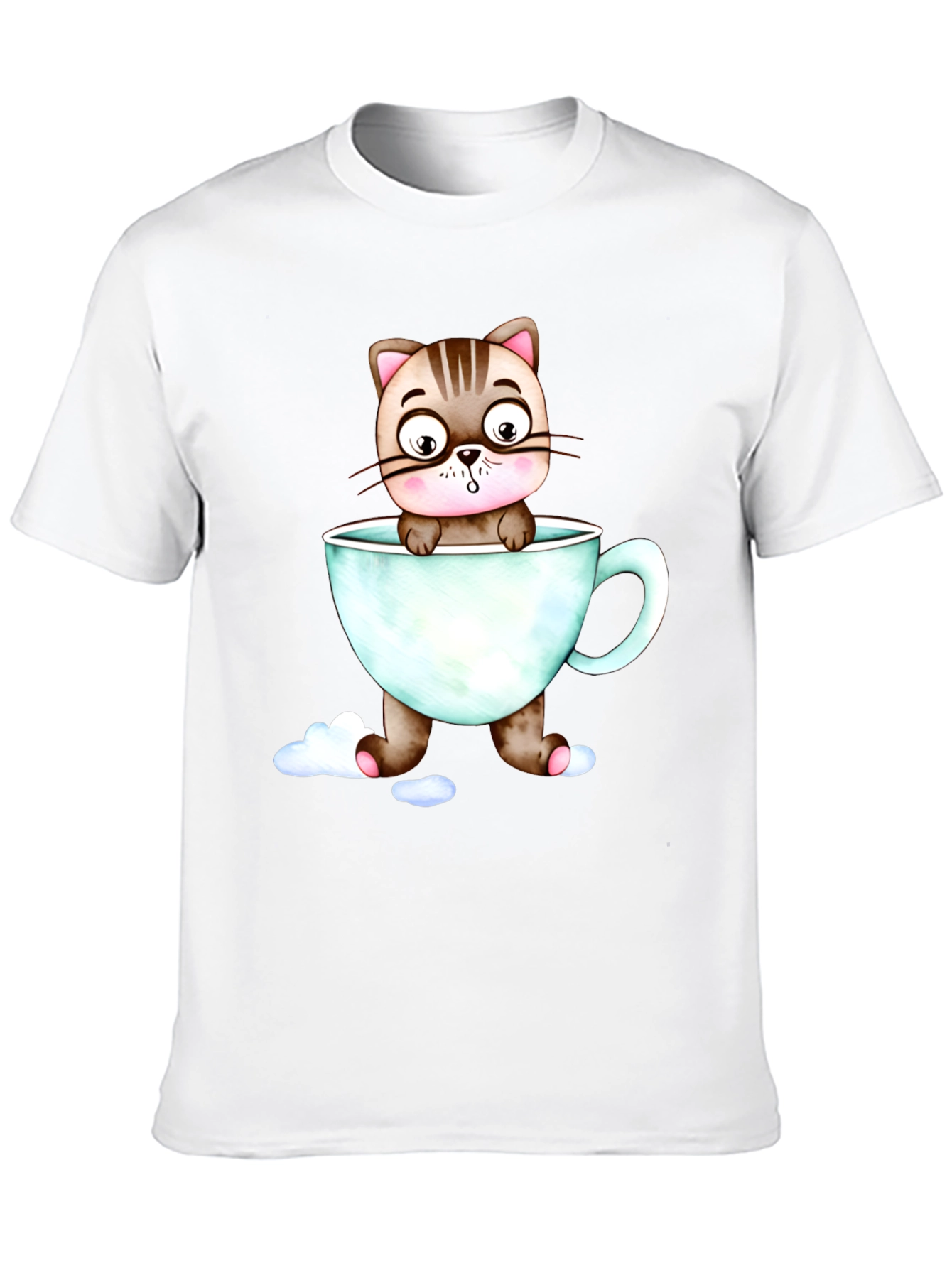 Cute Cat in a Cup Black T-Shirt