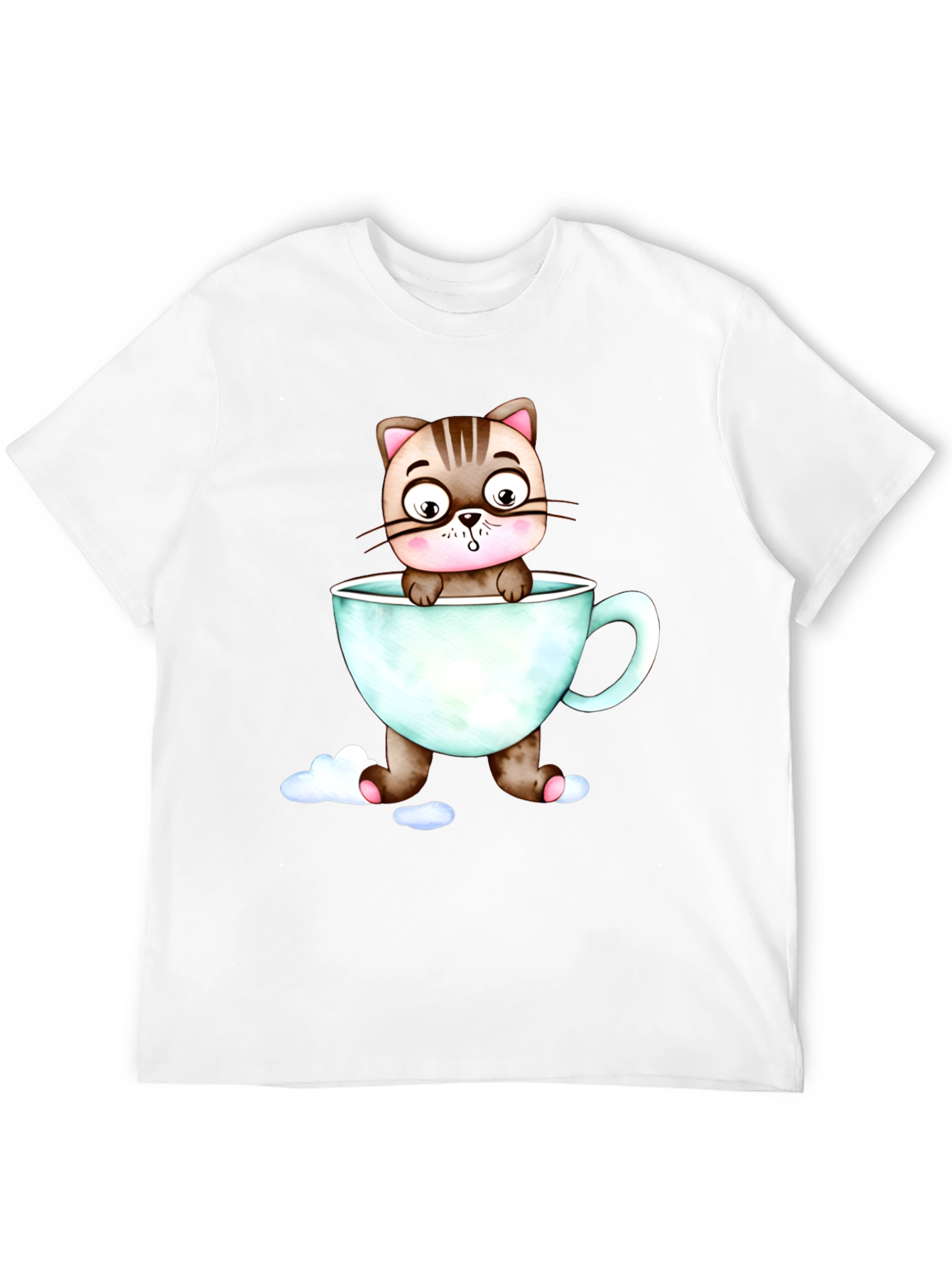 Cute Cat in a Cup Black T-Shirt